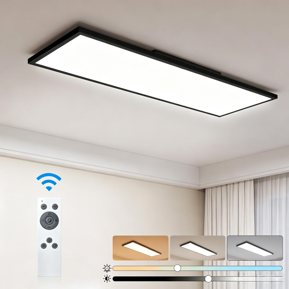 LED DECKENLEUCHTE Jorthal 100/25/5 cm - Schwarz, Kunststoff/Metall (100/25/5cm) - ZMH