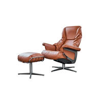 RELAXSESSEL MIT HOCKER MODO Braun Leder - Silberfarben/Braun, Leder/Metall (81/98/90cm) - KAWOLA