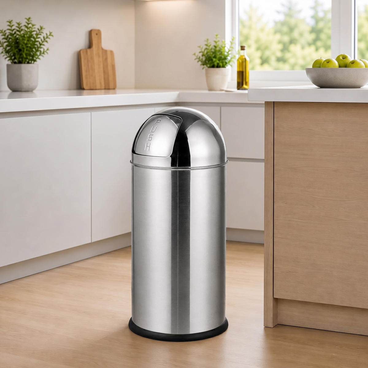 MÜLLEIMER Silber Edelstahl Push-Deckel 50 l - Silberfarben, Metall (35/75/35cm) - Relaxdays