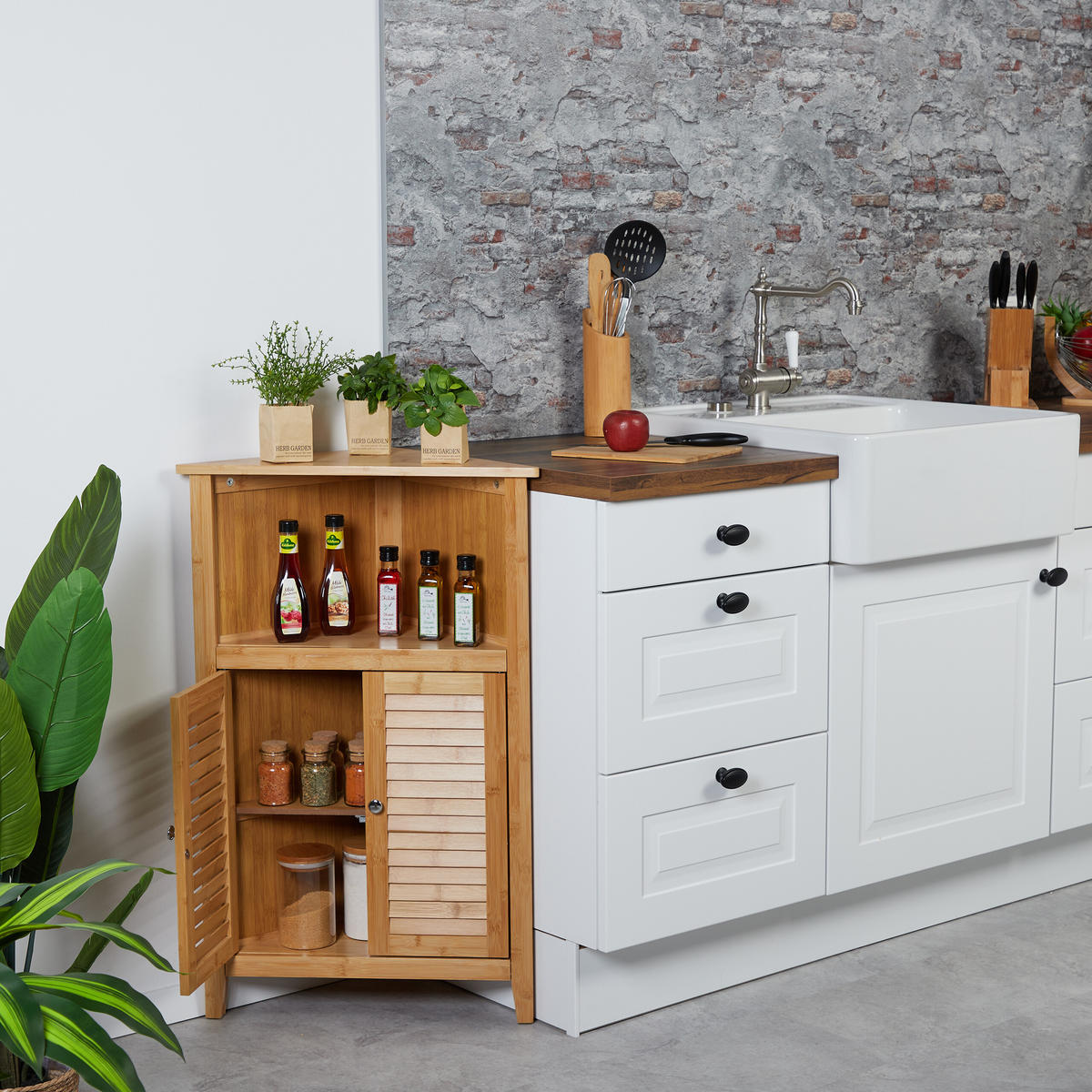 ECKSCHRANK - Hellbraun, Holz/Holzwerkstoff (58/92/30cm) - Relaxdays