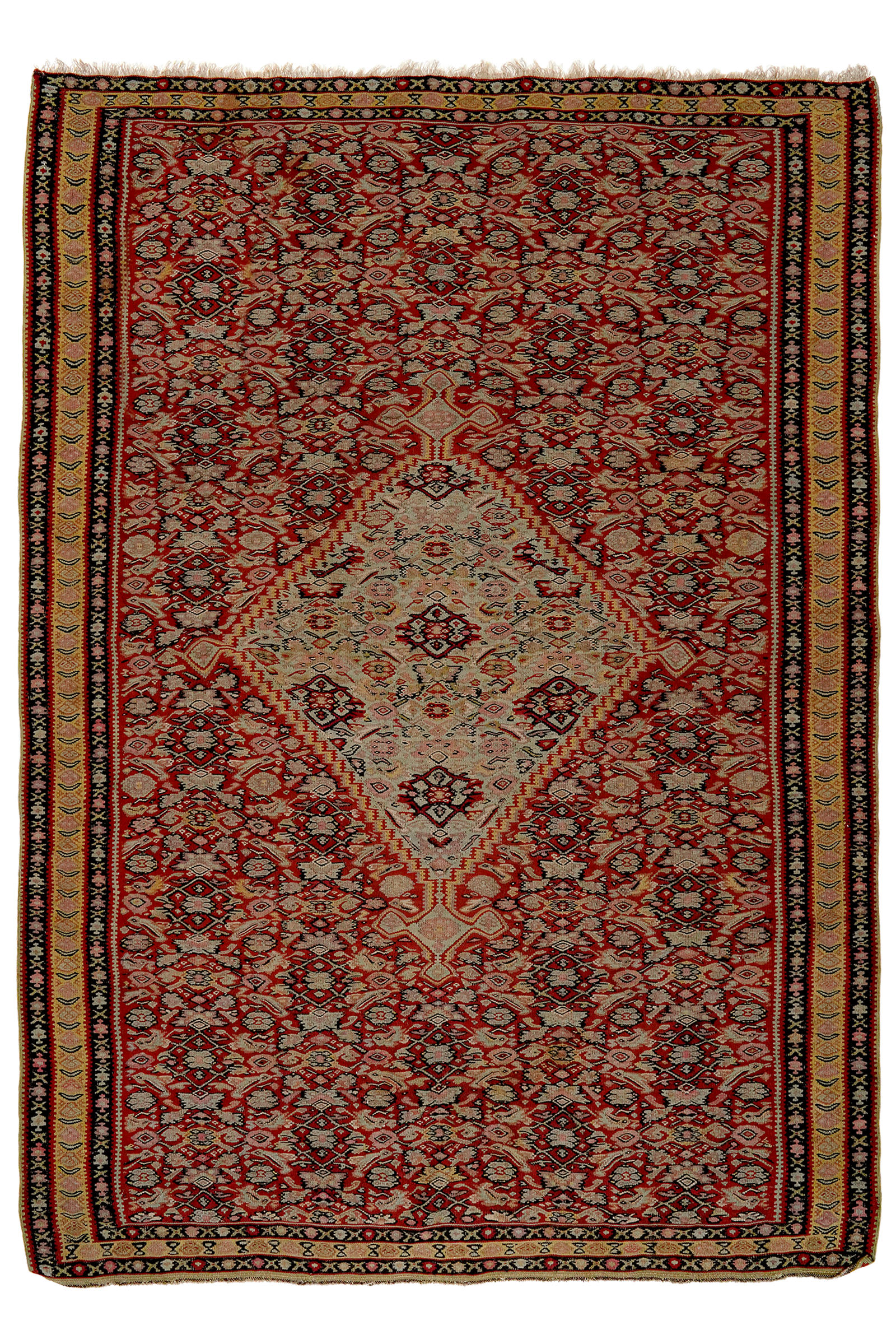 HANDWEBTEPPICH Kelim Senneh Rot 198/138 cm Schurwolle - Rot, Textil (138/198cm) - Looma