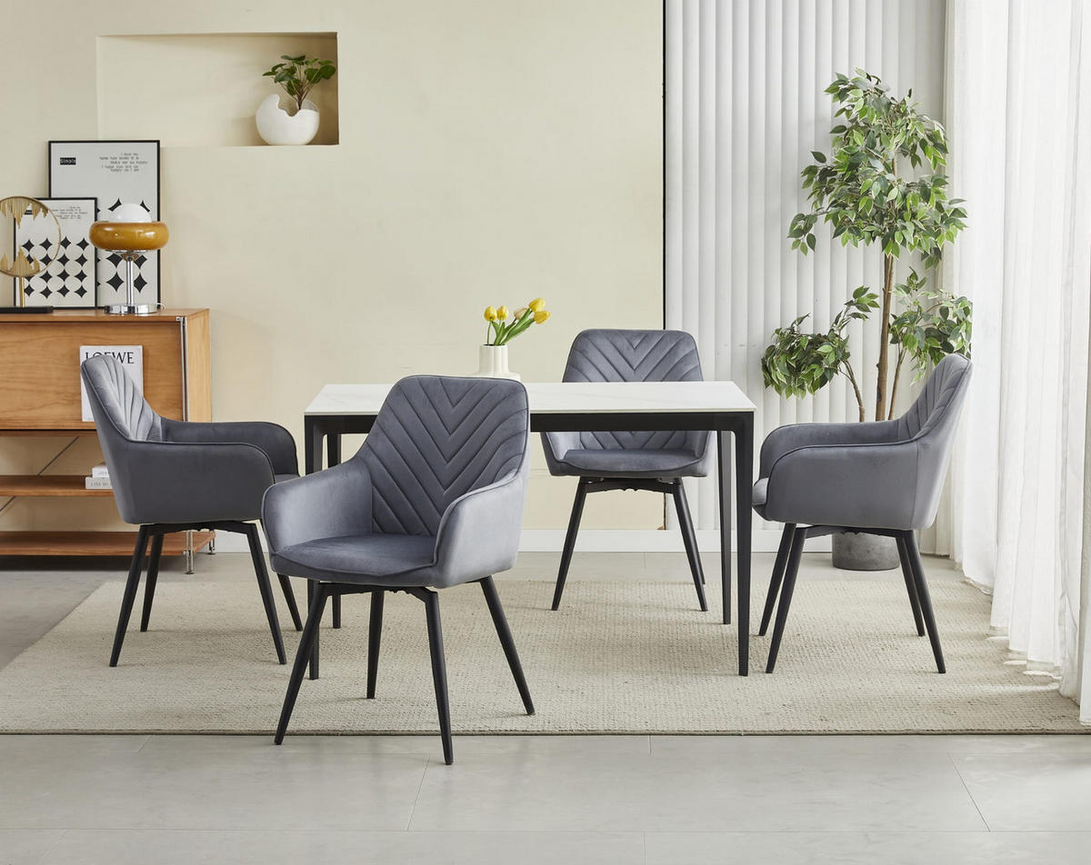 ESSZIMMERSTUHL 2-er Set WAAV360 dunkelgrauer Sitz, schwarze Beine - Dunkelgrau/Schwarz, Textil (56/83.5/61cm) - Valora