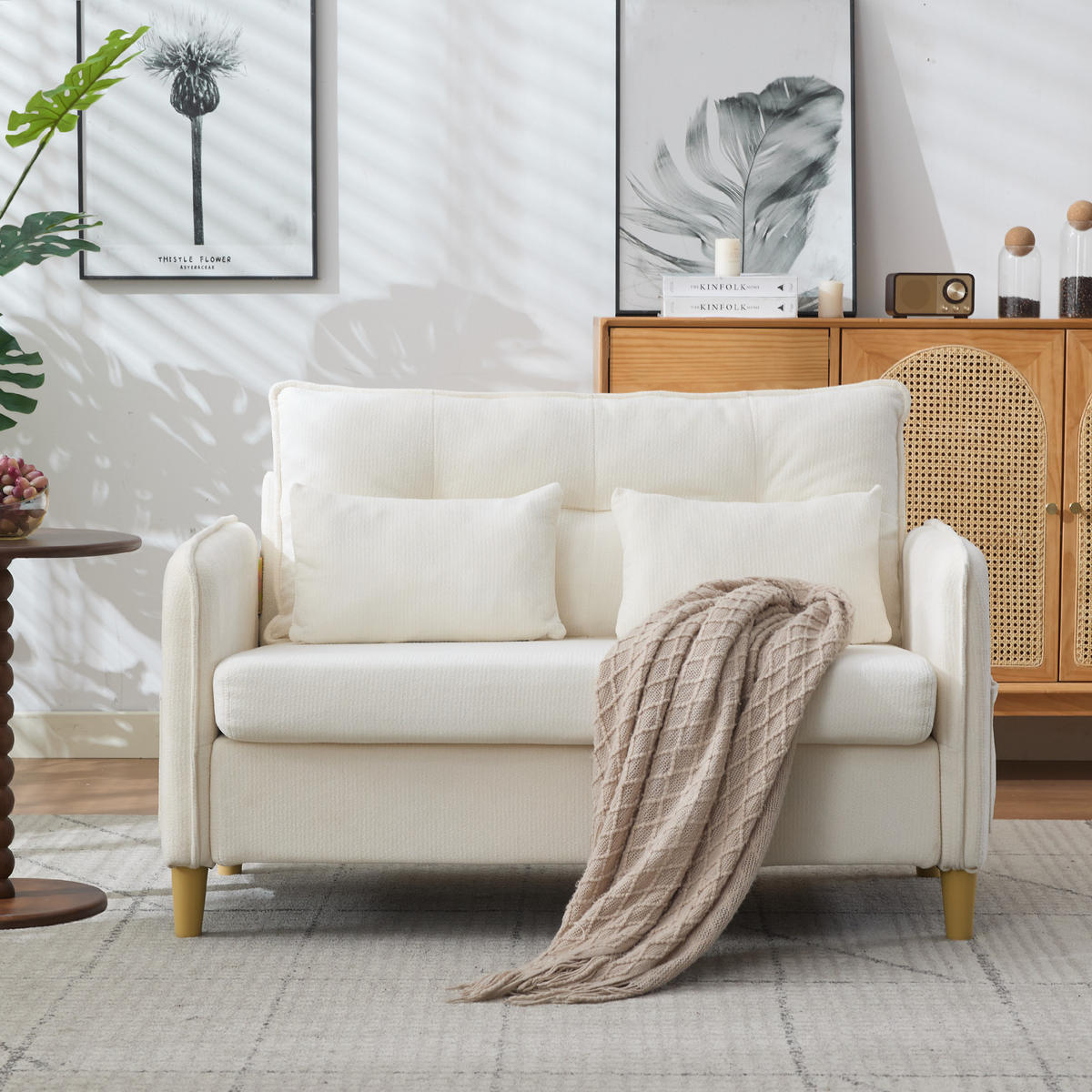 2-SITZER-SOFA DE-33995 mit Seitentaschen Beige - Beige, Holz (75.5/83/127cm) - ComfortXL