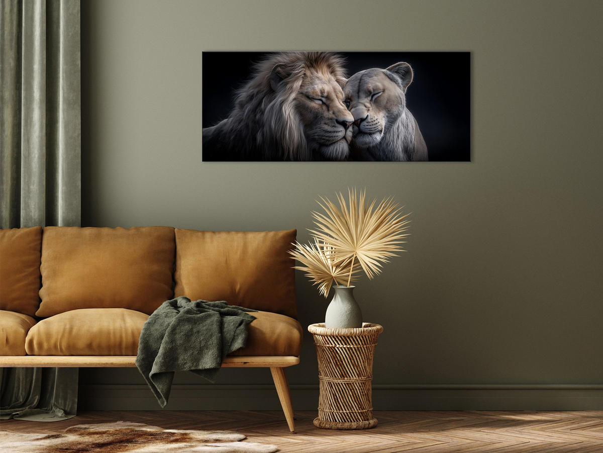 GLASBILD 125x50 cm Löwen schwarz beige - Beige, Glas (125/50cm) - artissimo