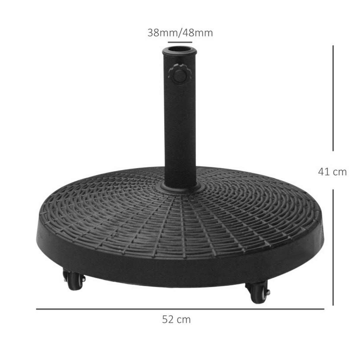 SONNENSCHIRMSTÄNDER 25 kg Rollen Rattanoptik - Schwarz, Metall (52/52cm) - Fortuna Lai