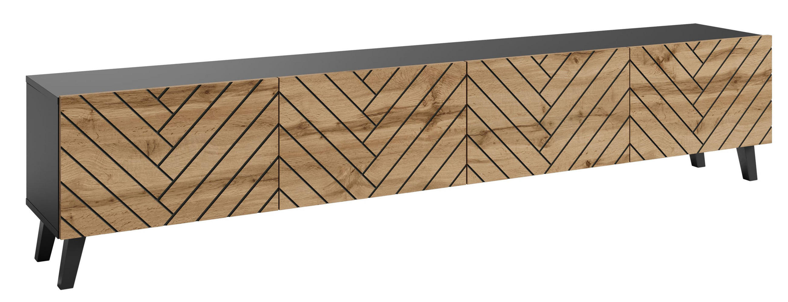 LOWBOARD Phuket Graphit Schwarz / Wotan Eiche Fischgrätenmuster 190 / 32 / 39 cm - Eiche Wotan/Schwarz, Holz/Holzwerkstoff (190/39/32cm) - Feldmann-Wohnen