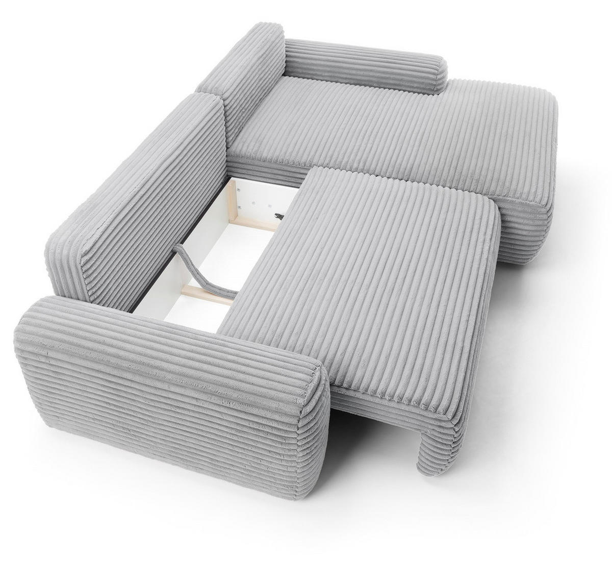 ECKSOFA 260 cm Cantara mit Cordstoff, Bettkasten, Rechts, Grau - Grau, Holz (162/264cm) - Emporius