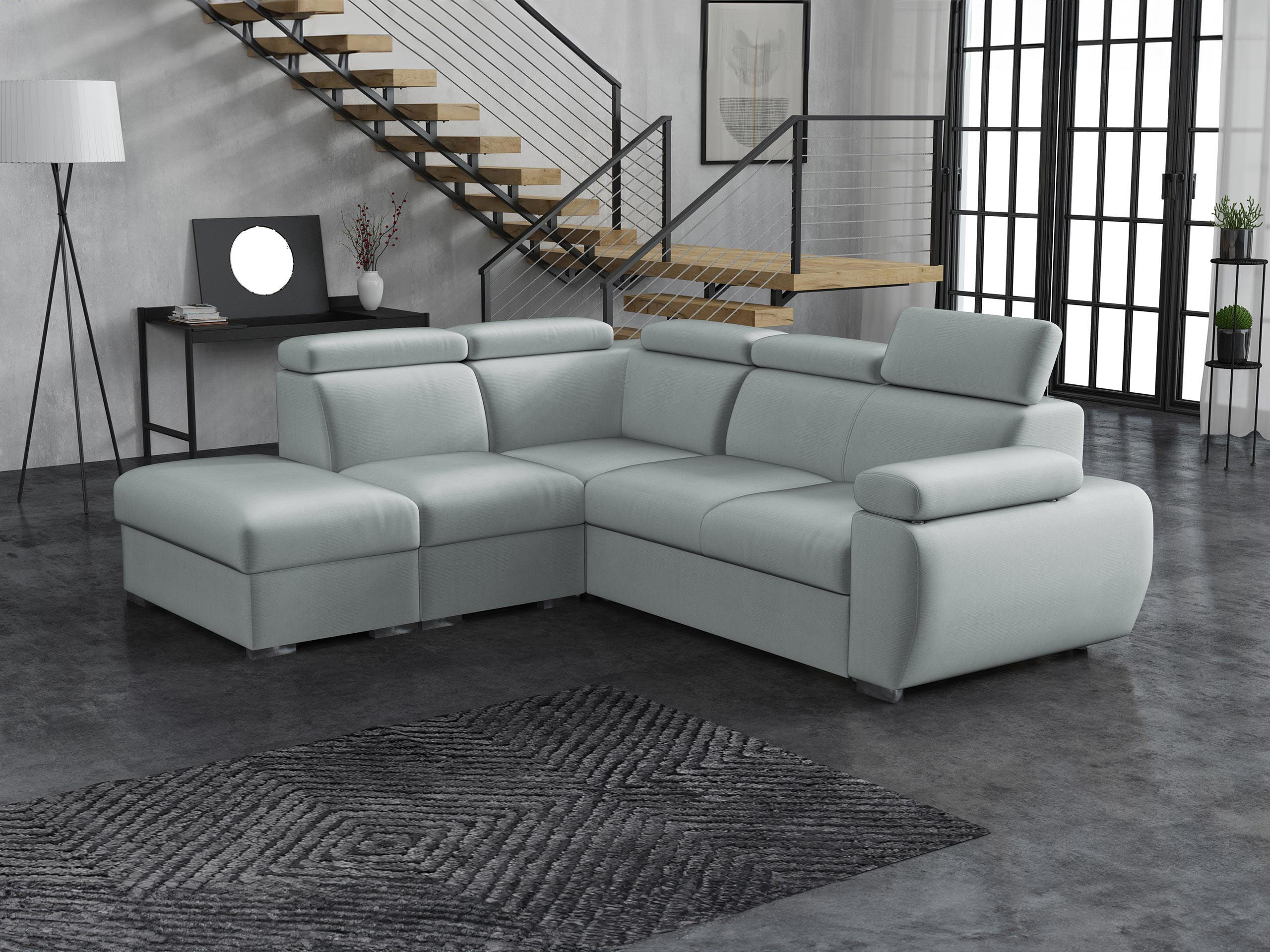 ECKSOFA Boston 2RR1P, Seite: Links PUFAP+R+1P(65)+2R - Silberfarben/Hellgrau, Holz/Textil (260/230cm) - MIRJAN24