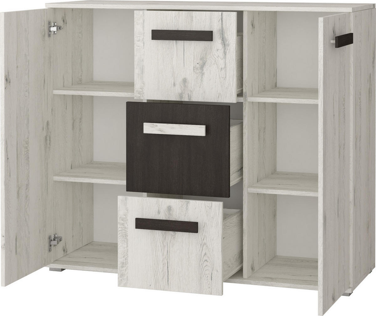 WOHNWAND 4-teilig 280/202/52 cm VIVA + blaue LED-Beleuchtung - Weiß, Holzwerkstoff (280/202/52cm) - imoebel24