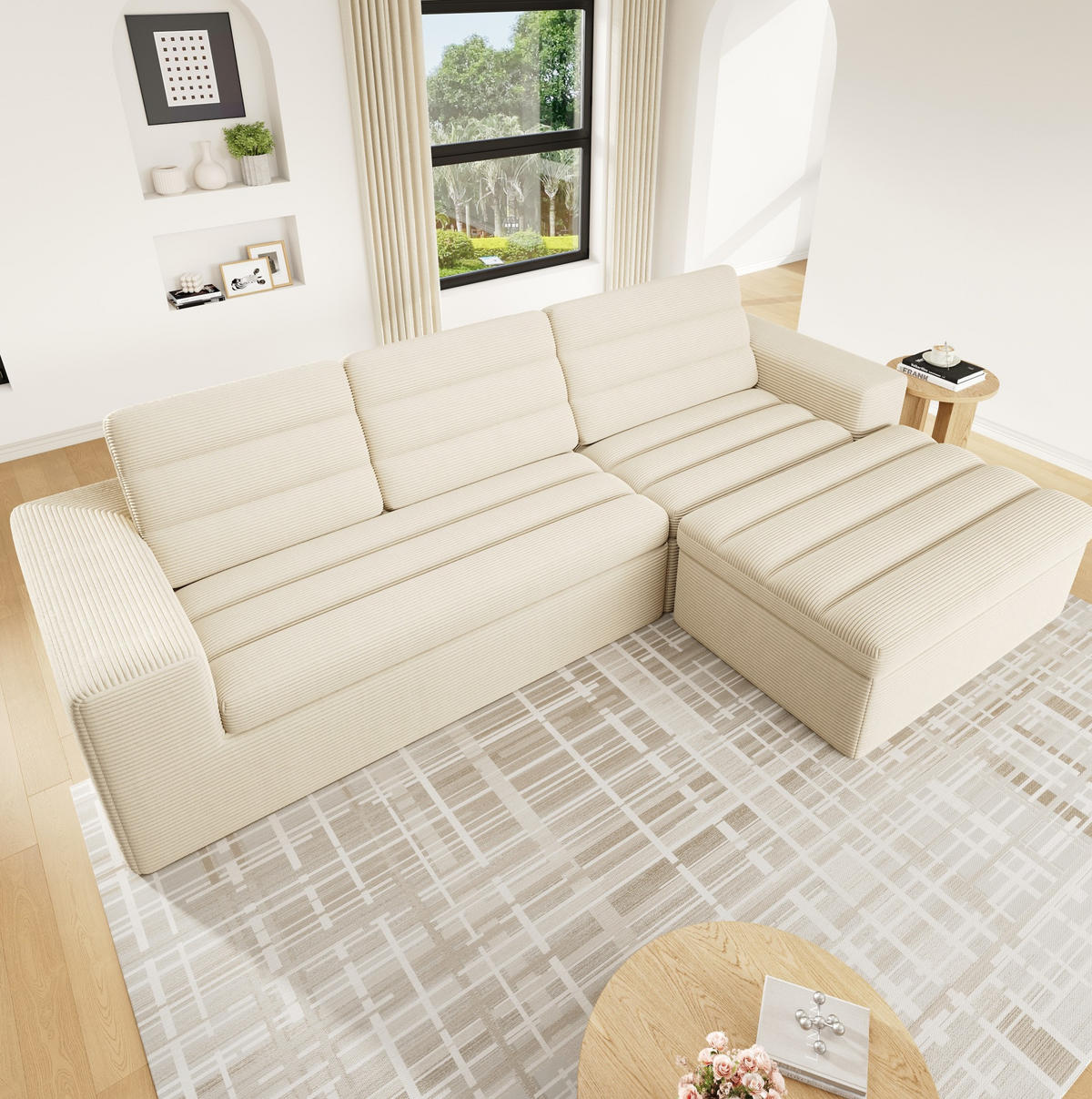 ECKSOFA 253/161/89 cm beige aus Cord mit modularer Form - Beige, Textil (161/253cm) - OKWISH