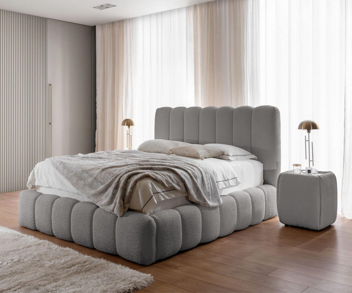 POLSTERBETT CHLOE mit Bettkasten 180x200,Doppelbett mit Stauraum und Lattenrost,Boxspringbett-Optik,ohne Matratze,Schlafzimmer-Grau - Grau, Holz (180/200cm) - Furnistar