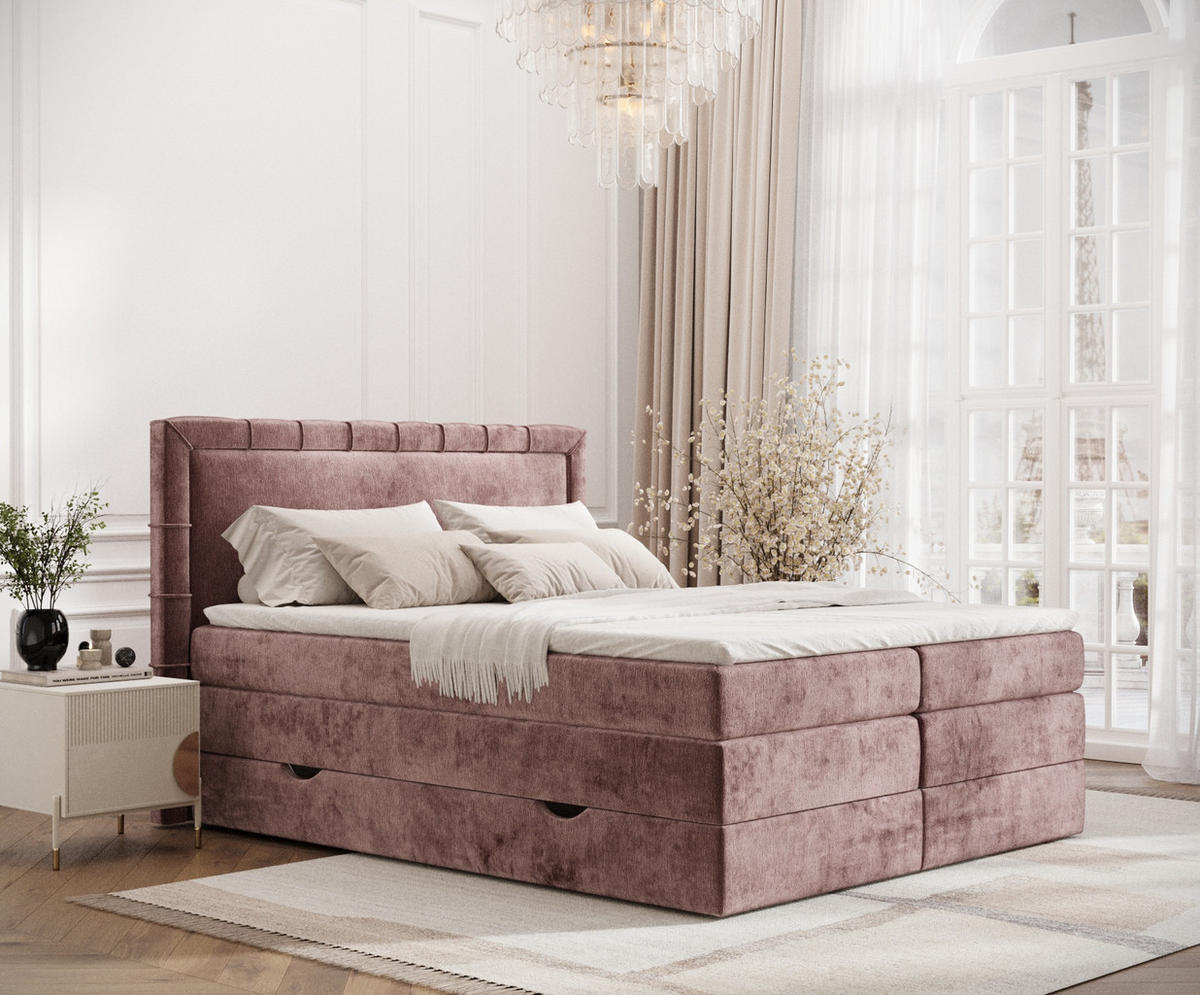 BOXSPRINGBETT Rosabel Rosa 200/200 cm mit Matratze und Topper - Pink/Schwarz, Holz/Holzwerkstoff (200/200cm) - Maison de Reve
