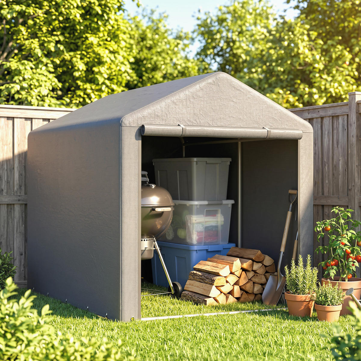 CARPORT Grau 1 Stück - Grau, Kunststoff/Metall (160/172/218cm) - GiPP