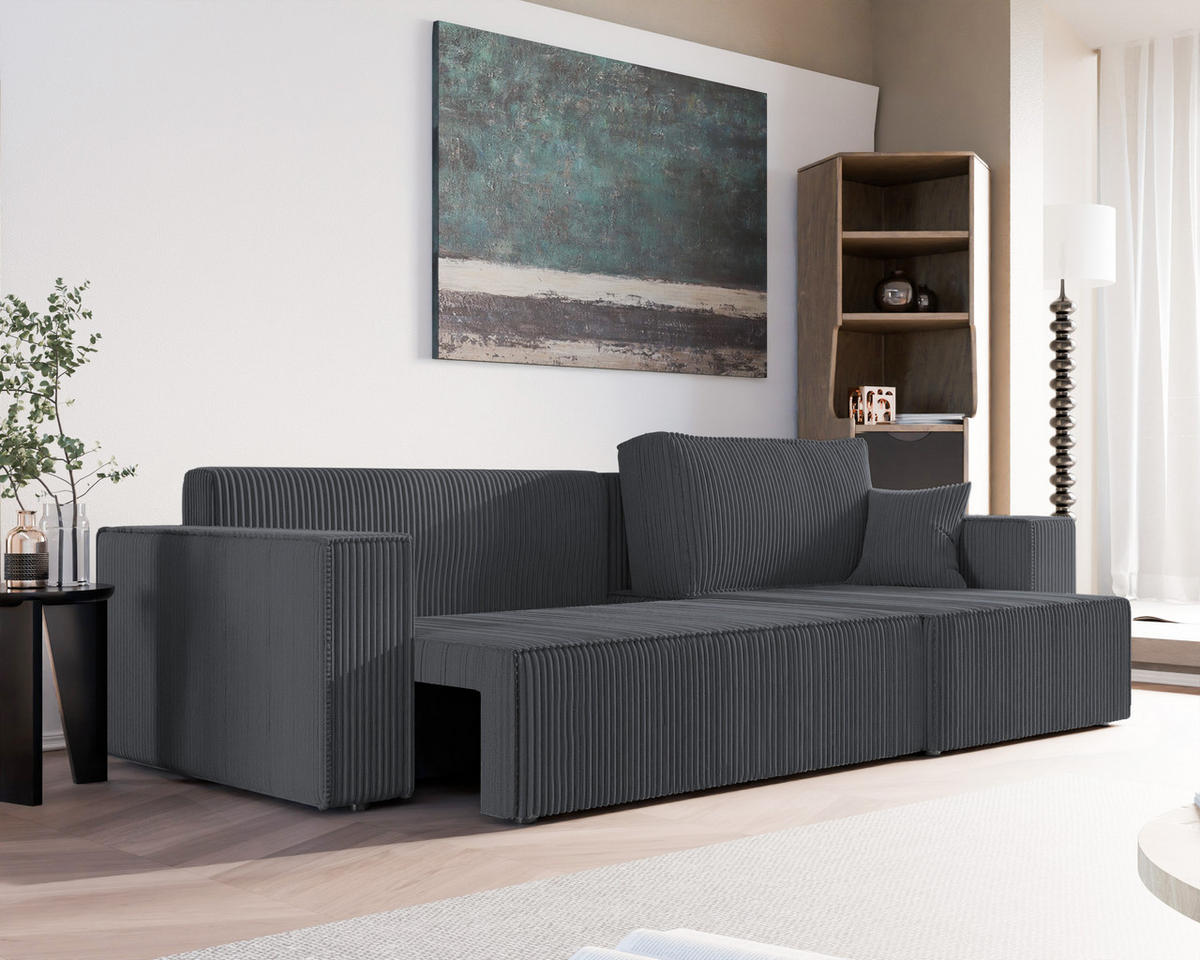ECKSOFA mit Schlaffunktion und Bettkasten, Grau - Grau, Holzwerkstoff/Textil (145/276cm) - Idohome