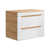 WASCHBECKENUNTERSCHRANK hängend mit Platte - 80 cm - Holzfarben hell & Weiß - ARUBA - Naturfarben, Holz (80/59/46cm) - Vente-Unique