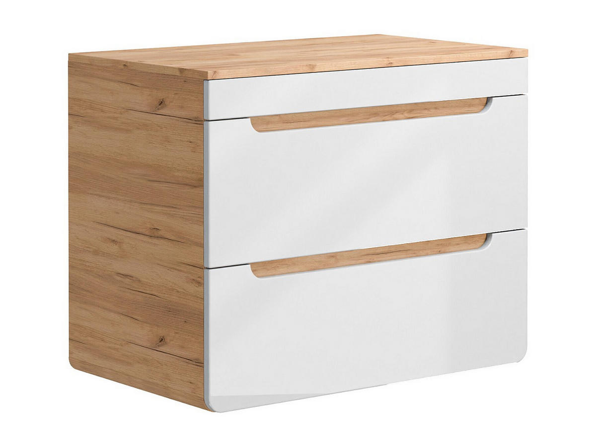 WASCHBECKENUNTERSCHRANK hängend mit Platte - 80 cm - Holzfarben hell & Weiß - ARUBA - Naturfarben, Holz (80/59/46cm) - Vente-Unique