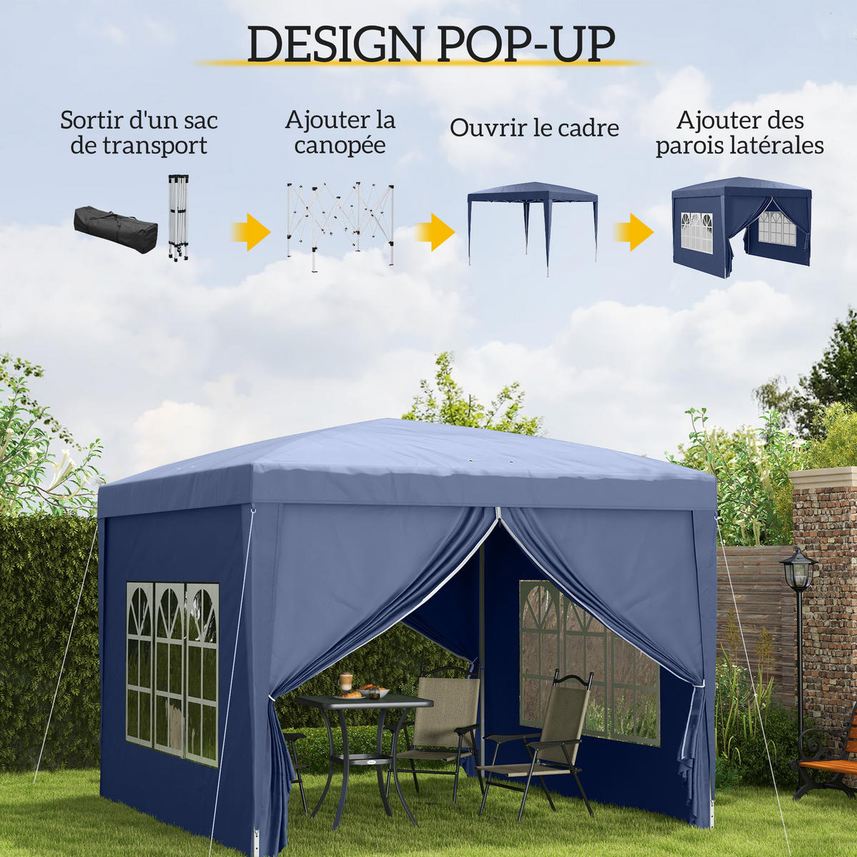 PAVILLON DE-13940 3/3 m mit Fenstern Blau - Blau, Textil (295/258/295cm) - ComfortXL