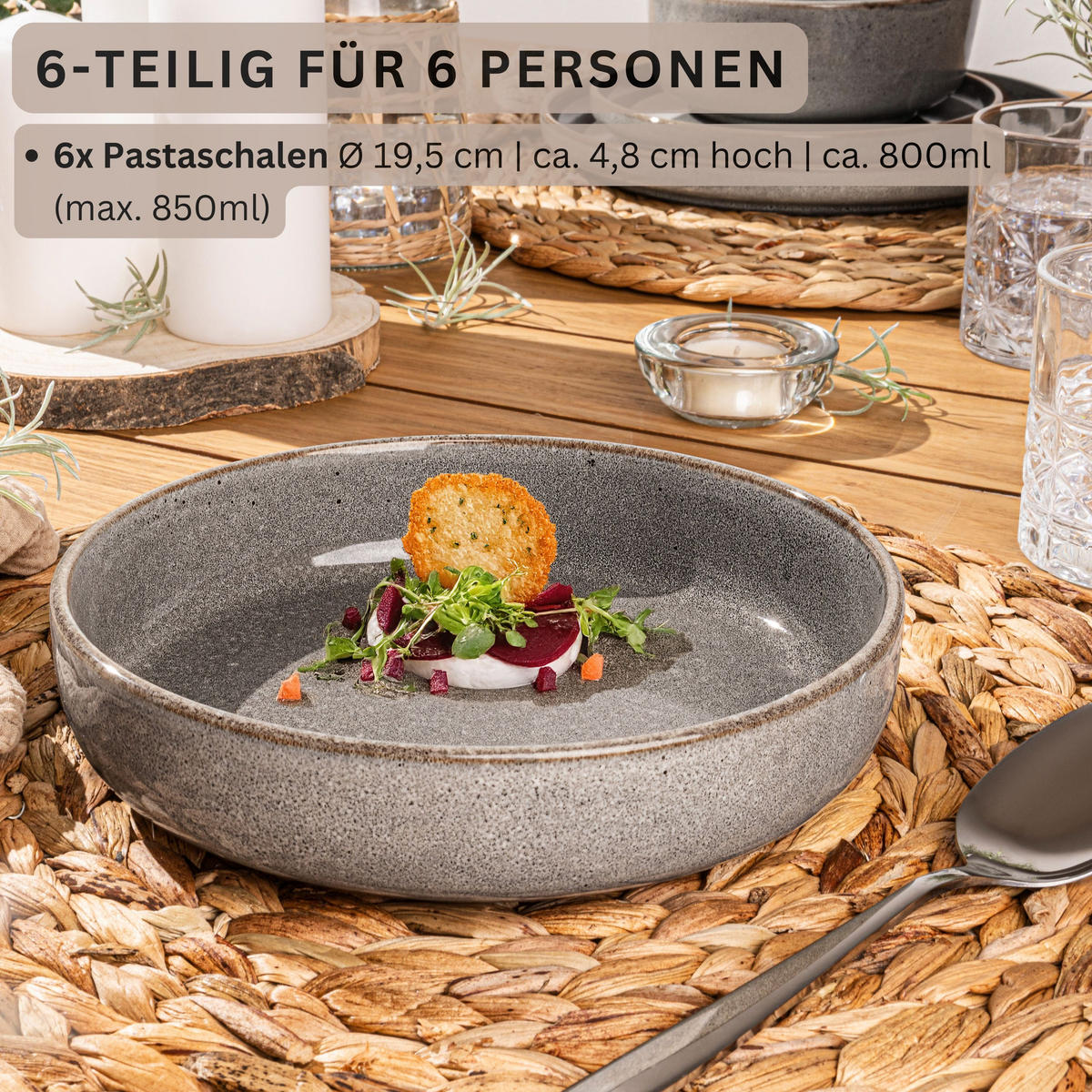 PASTASCHALEN SET KAIRO GRAPHIT - 6 teilig aus Steingut - Braun, Stein (19.5cm) - Sänger