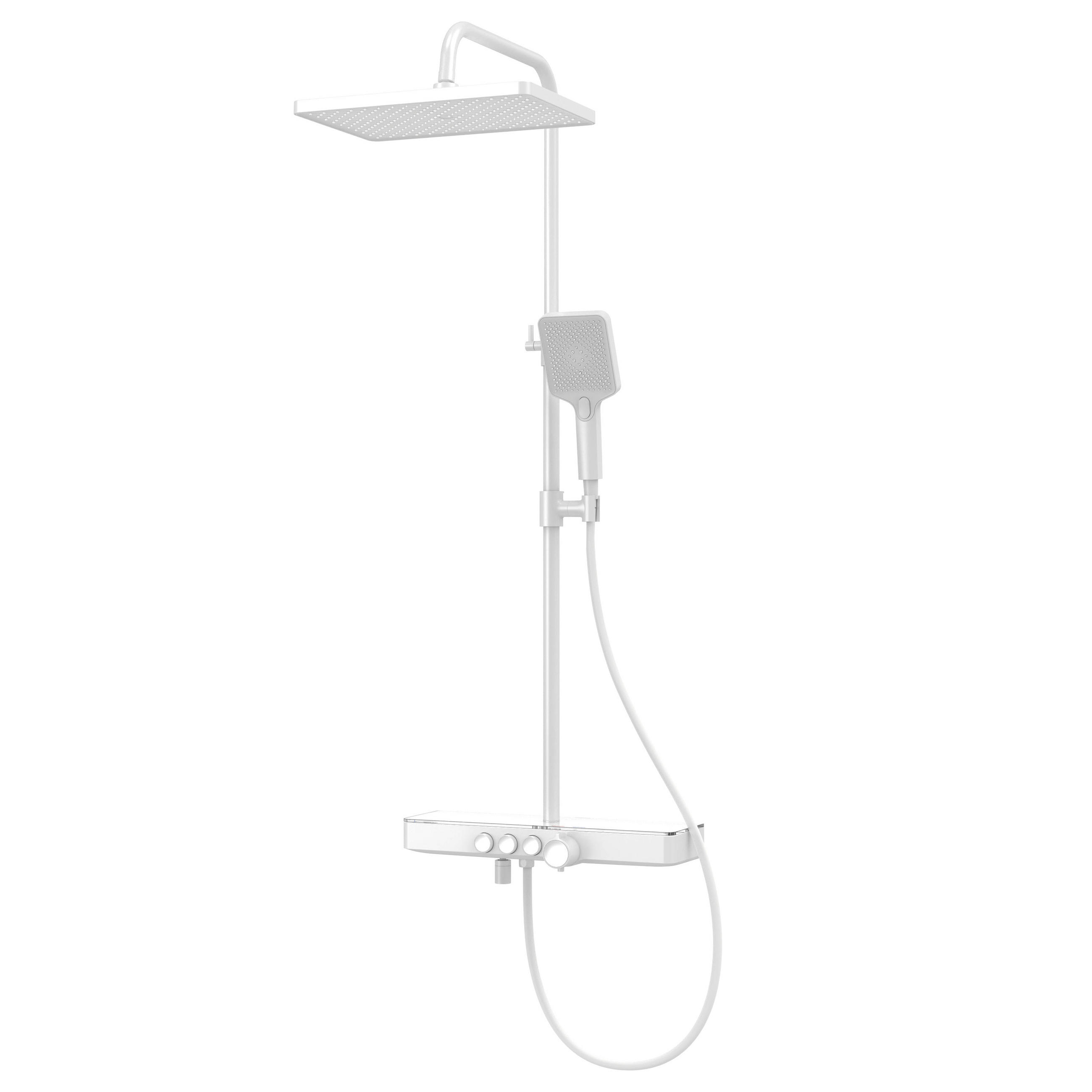 ÜBERKOPFBRAUSESET mit Handbrause und Thermostat mit Ablage Weiß - Weiß, Metall (36/110/46cm) - EMKE