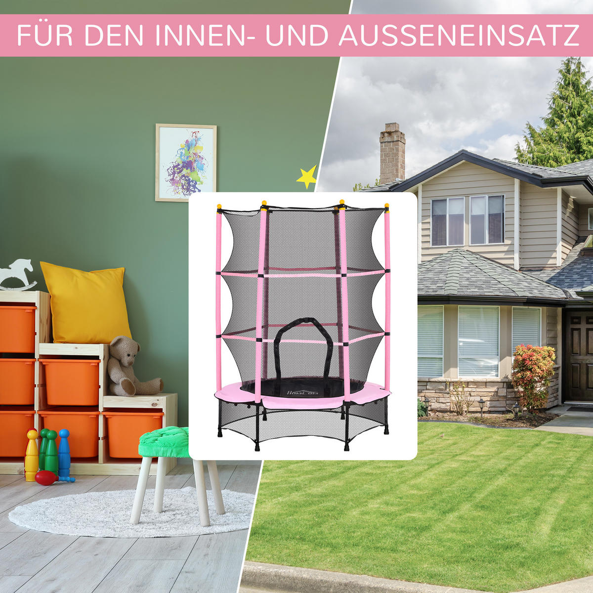 KINDERTRAMPOLIN - Rosa, Kunststoff/Metall (140/140cm) - HOMCOM