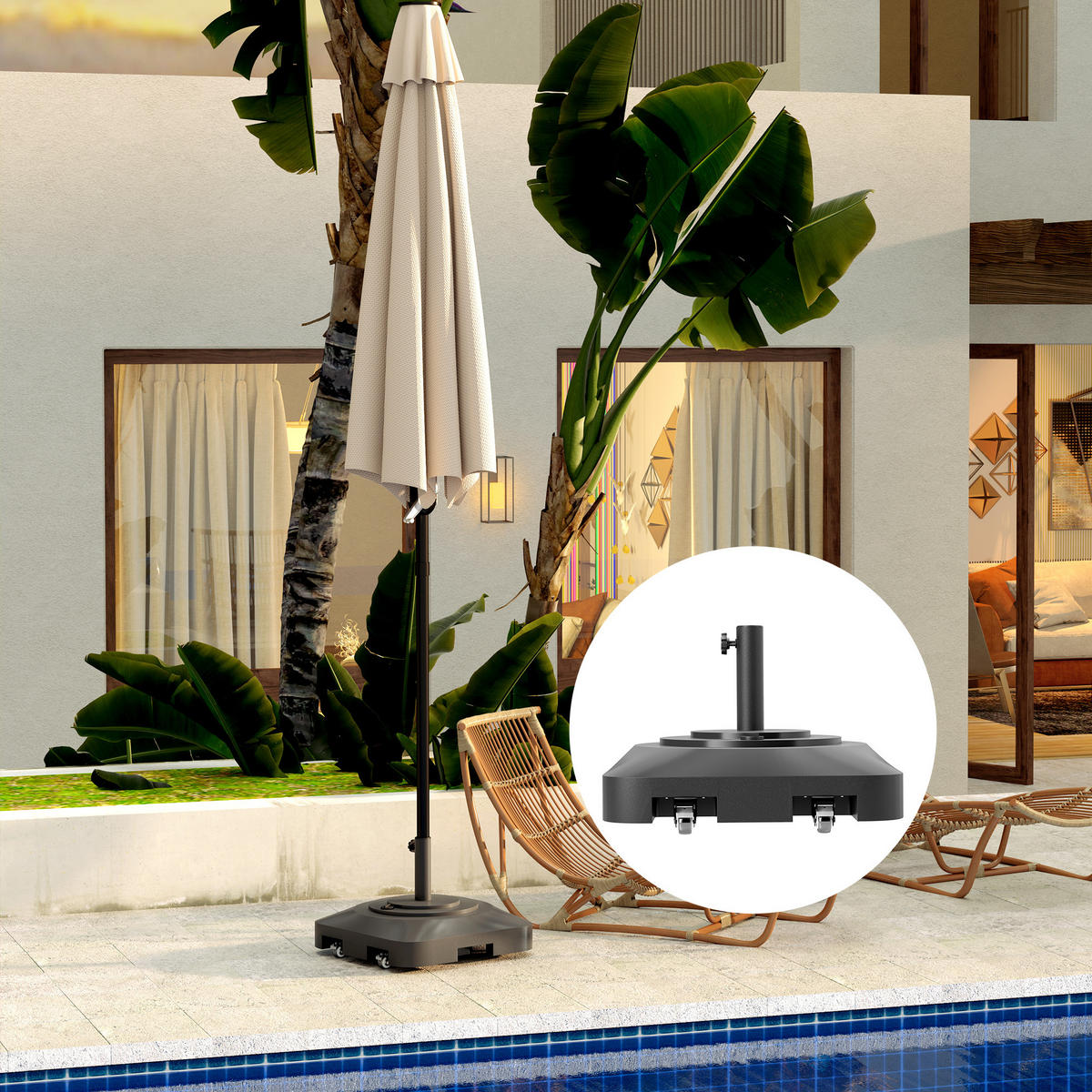 SONNENSCHIRMSTÄNDER bis 25 kg befüllbar Schirmständer mit Rollen, Quadratisch - Schwarz, Kunststoff (48/48cm) - Outsunny