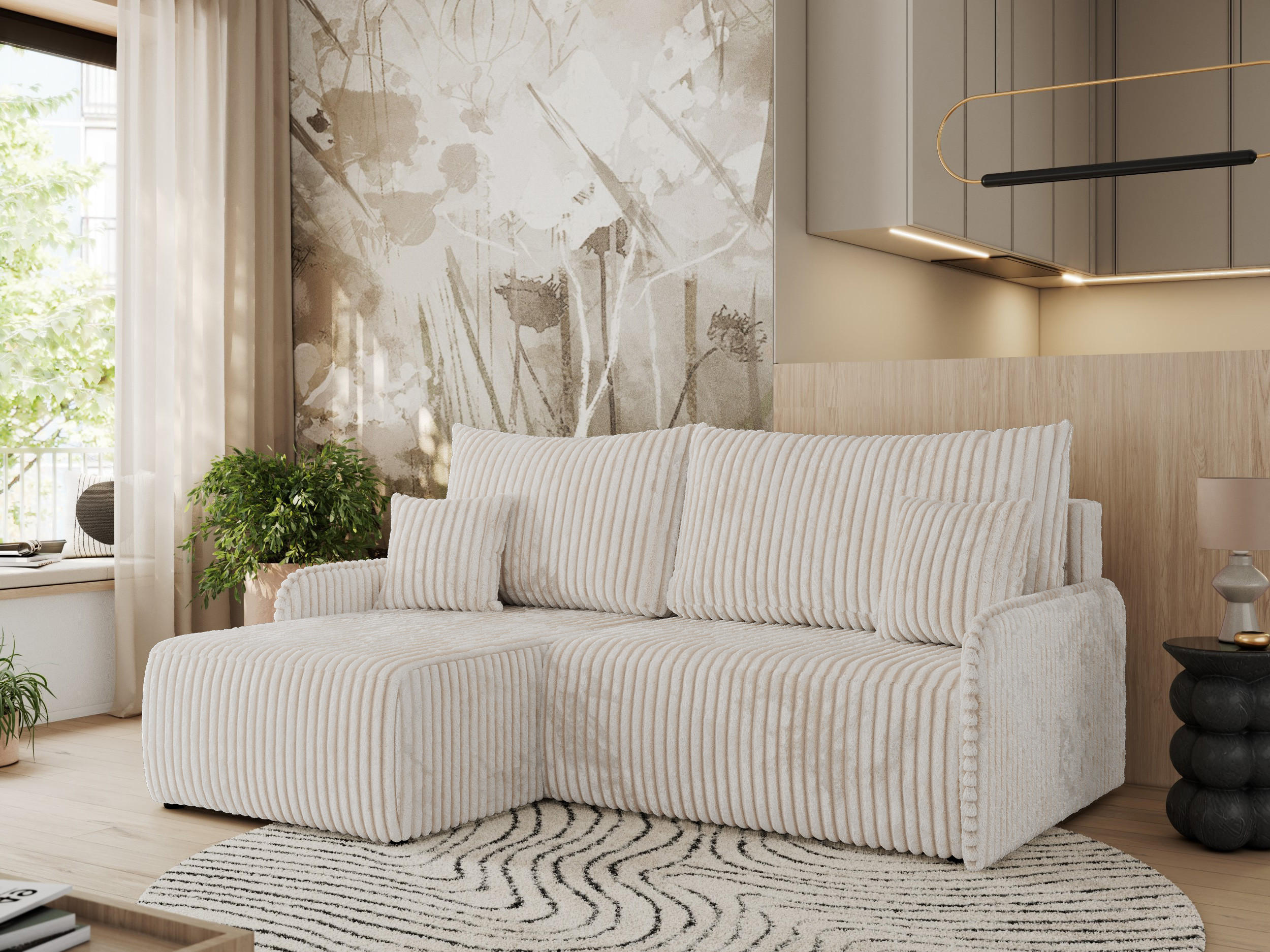 ECKSCHLAFSOFA ARPA L Creme Cord - links - Creme/Schwarz, Kunststoff/Textil (198/150cm) - MKS