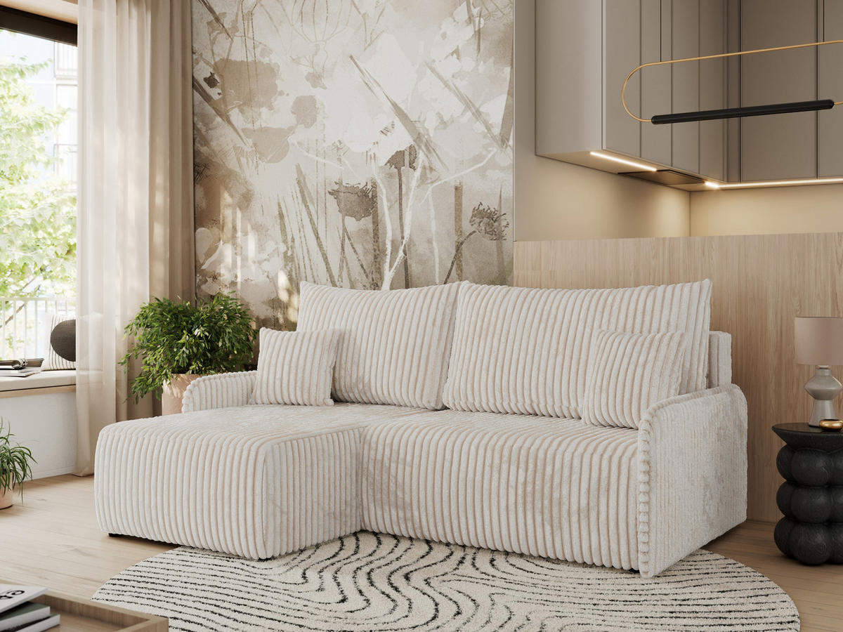 ECKSCHLAFSOFA ARPA L Creme Cord - links - Creme/Schwarz, Kunststoff/Textil (198/150cm) - MKS