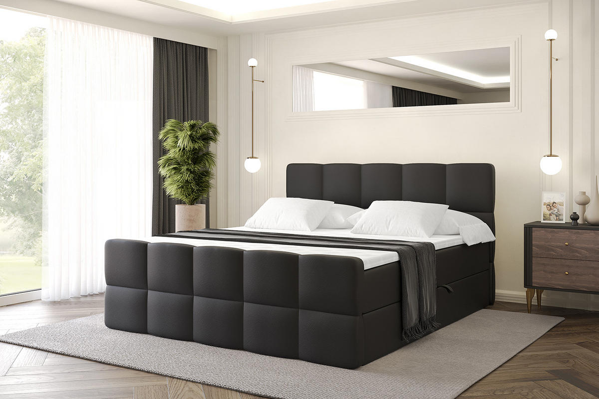 BOXBETT mit Matratze und Lattenrost - LIRO-Z - 160x200 - Schwarz Kunstleder - Schwarz, Holzwerkstoff (160/200cm) - ALTDECOR