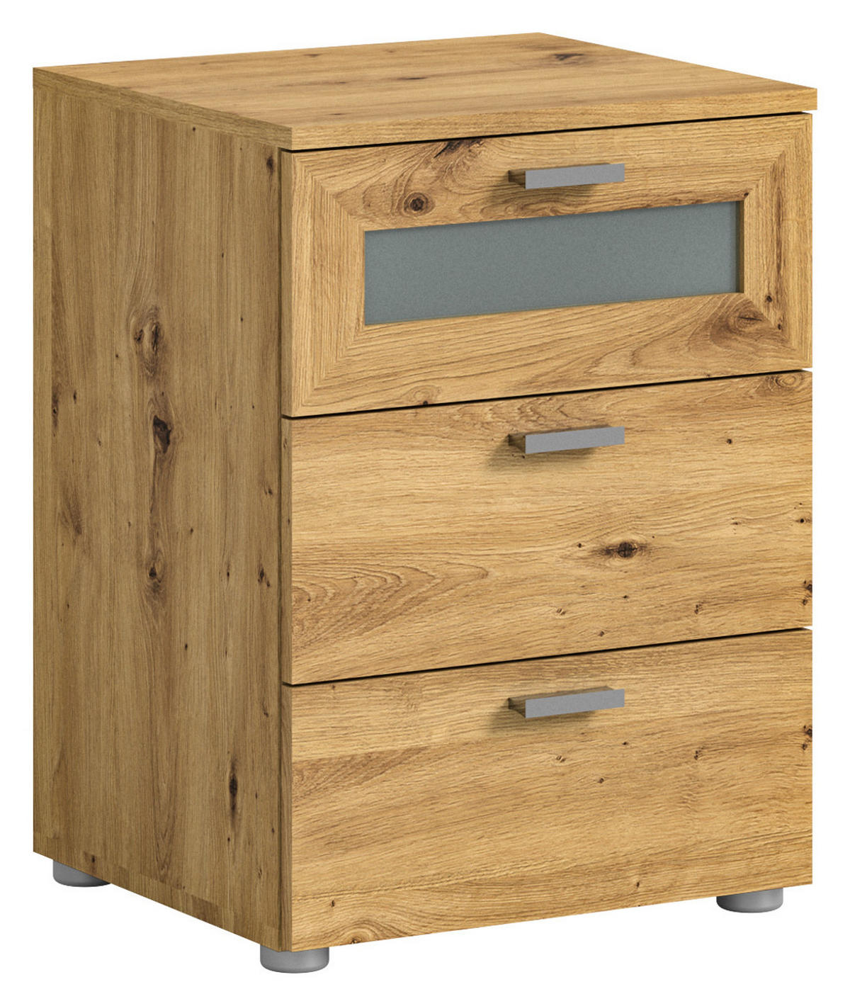 NACHTTISCH Eiche Artisan Komforthöhe 60 cm, 3x Schublade mit Vollauszug - Silberfarben/Eiche Artisan, Glas/Holzwerkstoff (45/60/40cm) - Inn.Furn