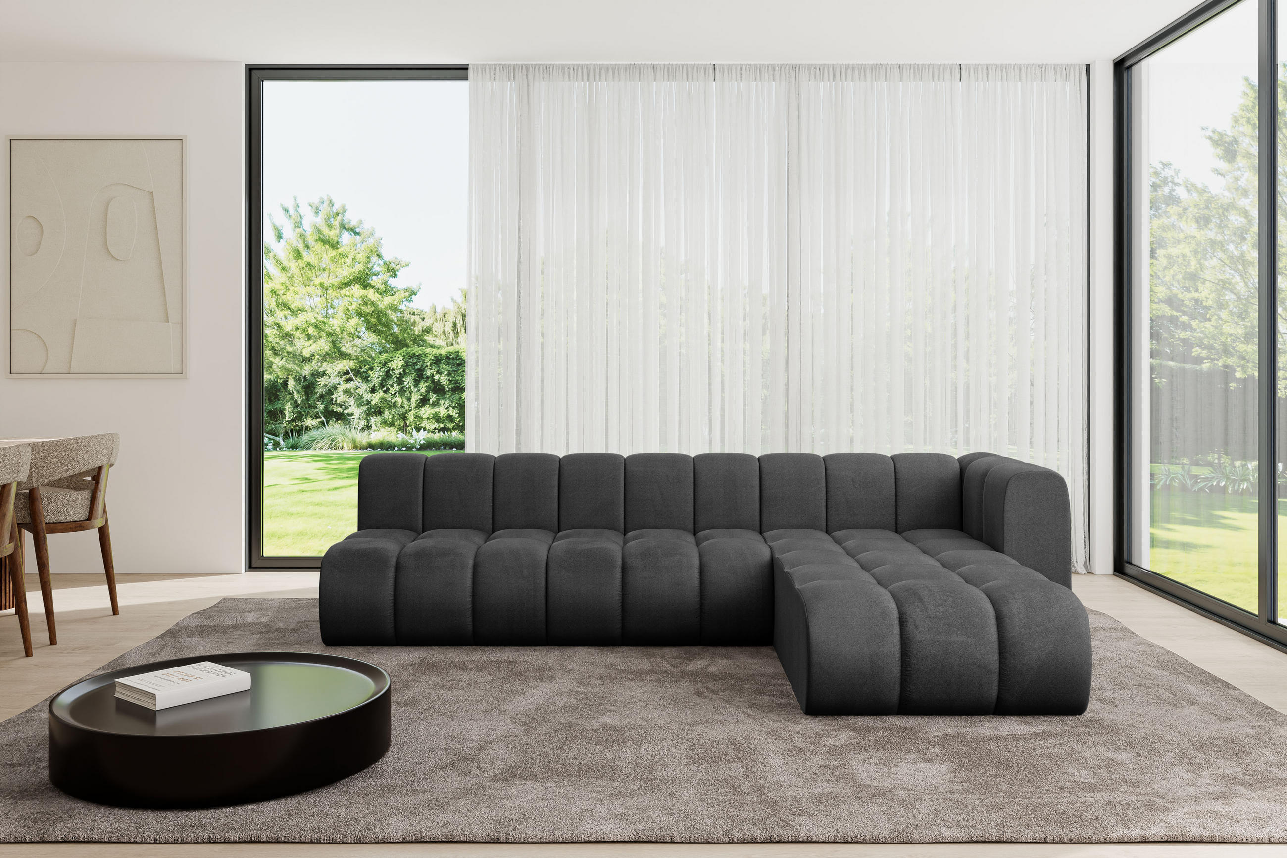 ECKSOFA modulares Sofa Darnel-L2 - 296x177x70 cm Schwarz - Schwarz, Holzwerkstoff/Textil (296/177cm) - ALTDECOR