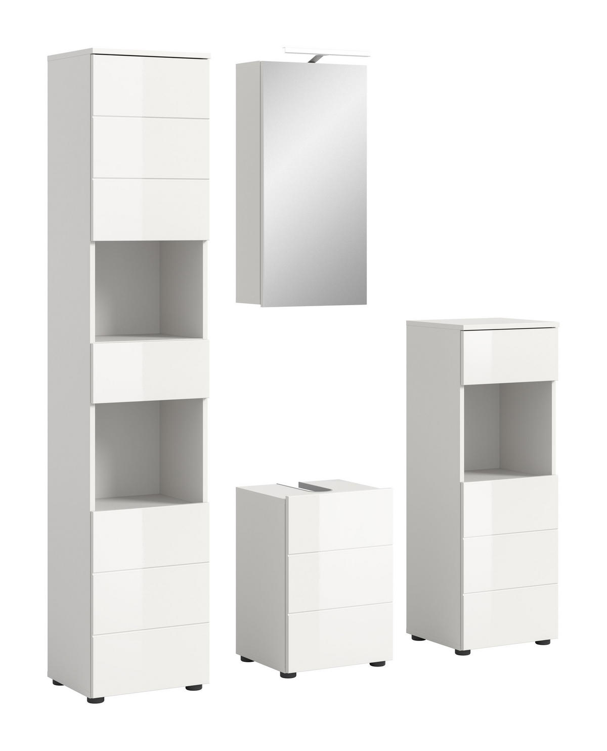 BADKOMBINATION Vira Bad in weiß Melamin und weiß hochglanz B/H/T: 144x190x34 cm - Weiß, Holz (144/190/34cm)