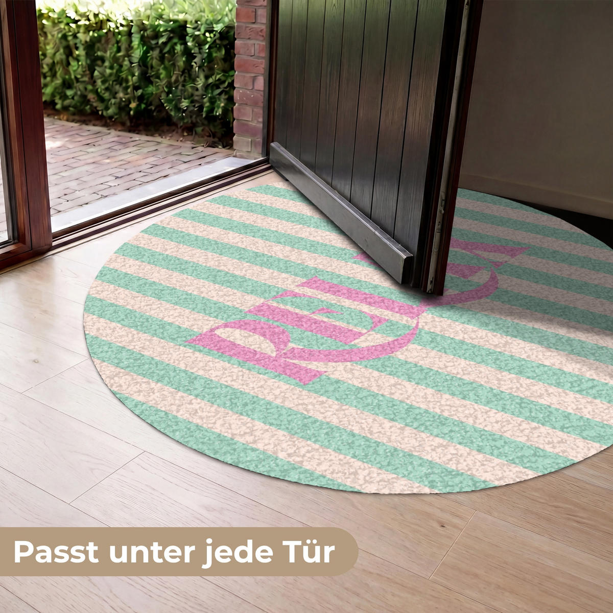 FUSSMATTE Rosa – Grün – Streifen – Entspannung 120x120 cm - Mintgrün, Kunststoff (120/0.4cm) - MuchoWow