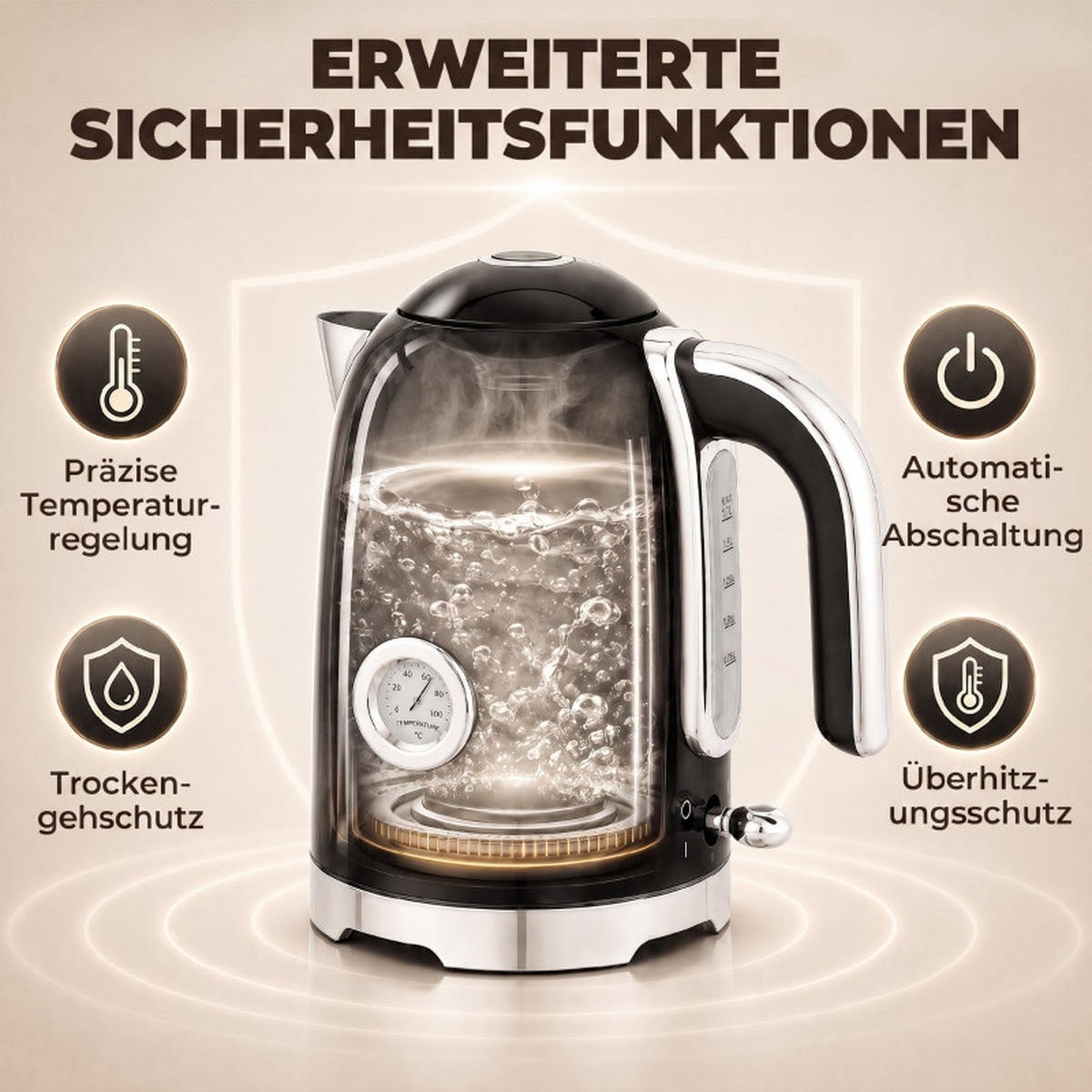 WASSERKOCHER‑SET mit Toaster, 1,7 L elektrischer Wasserkocher & 2‑Scheiben‑Toaster, Retro‑Frühstücksset in Schwarz‑Edelstahl für die Küche - Schwarz, Metall (23.5/24.4/16cm) - Joyfair