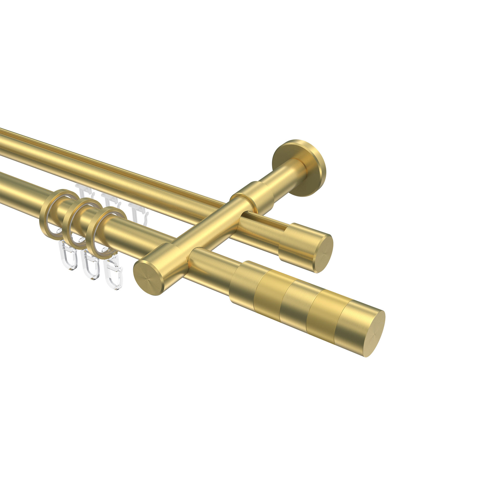 RUNDROHR-INNENLAUF-GARDINENSTANGEN-SET Prestige Mavell 480 cm (geteilt in 3 x 160 cm), 2-läufig, 20 mm Ø Messing-Optik - Messingfarben/Goldfarben, Metall (480cm) - INTERDECO