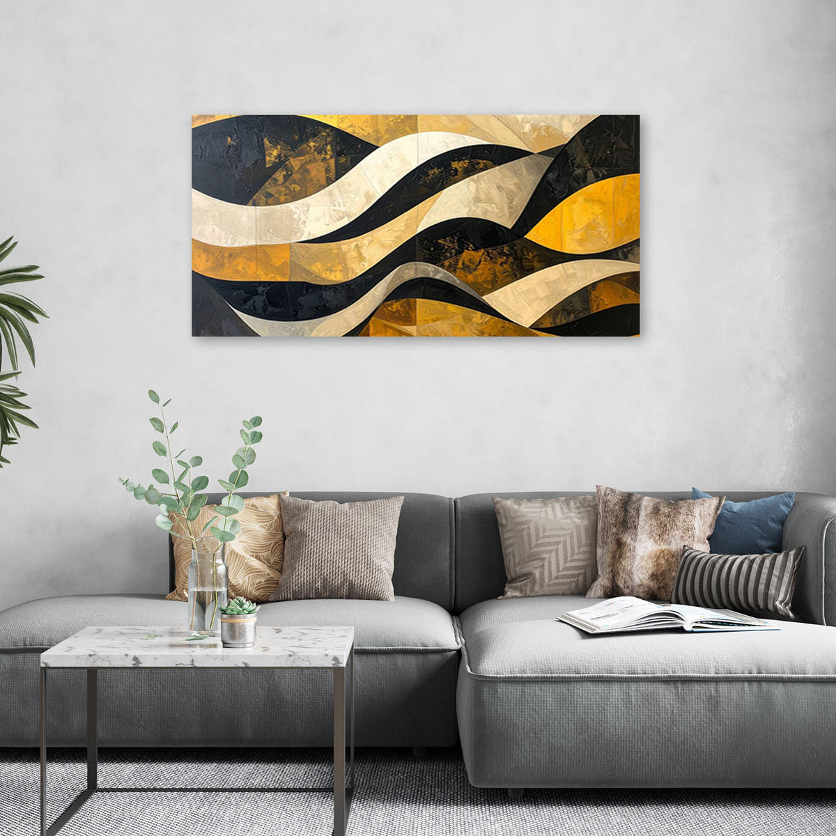 LEINWANDBILD 3D und geometrisch 100x50cm - Goldfarben, Textil (100/50cm) - Feeby