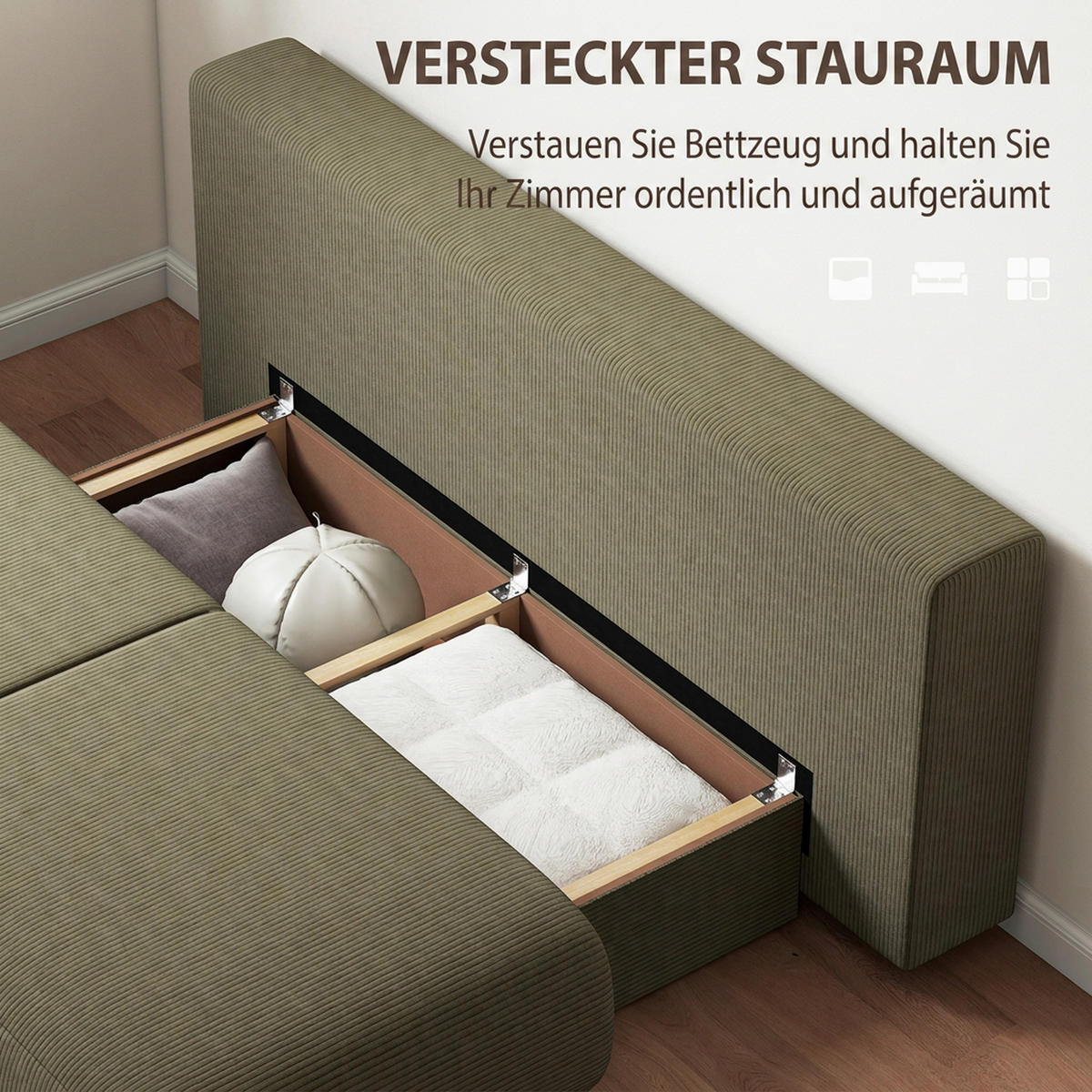 BÄDDSOFFA i mörkgrön manchester - Mörkgrön, Textil/Plast (100/84/188cm) - HOMCOM