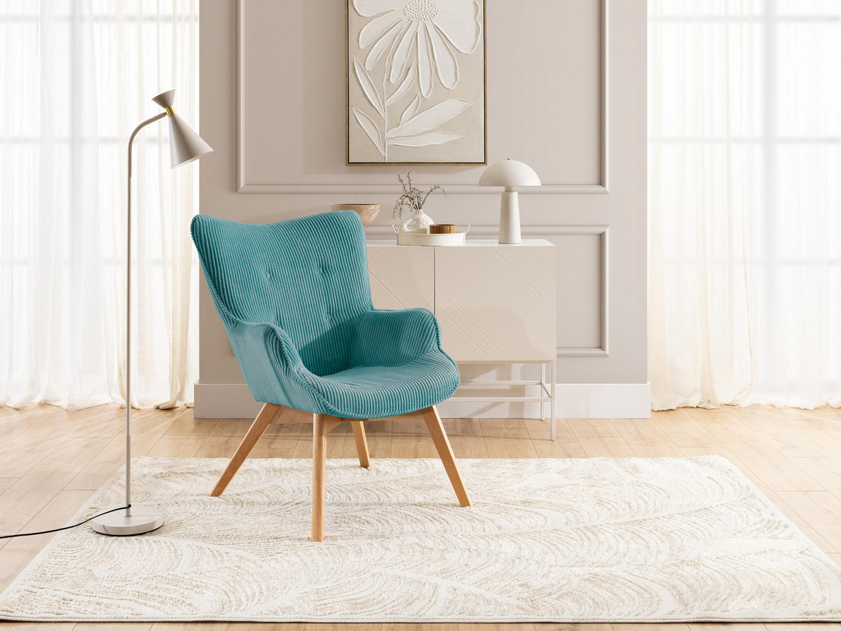 LOUNGESESSEL Lenari Türkis Cordstoff mit Füßen in Natur - Türkis/Naturfarben, Holz/Textil (71/96/86cm) - S-Style Möbel