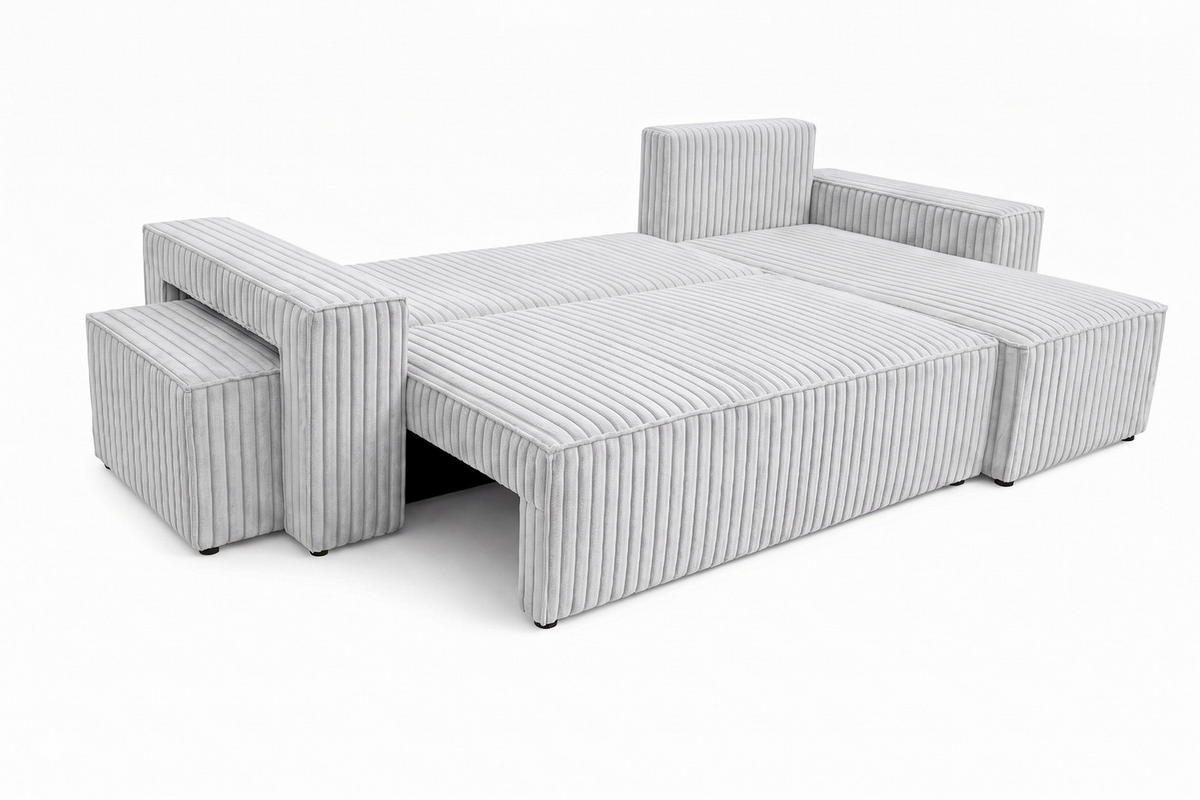 ECKSOFA Mit Schlaffunktion Und Pouf, Cordstoff Tilia, Grau, Rechts, Best L Mit Pouf - Grau, Holz (244/145cm) - Kaiser Möbel