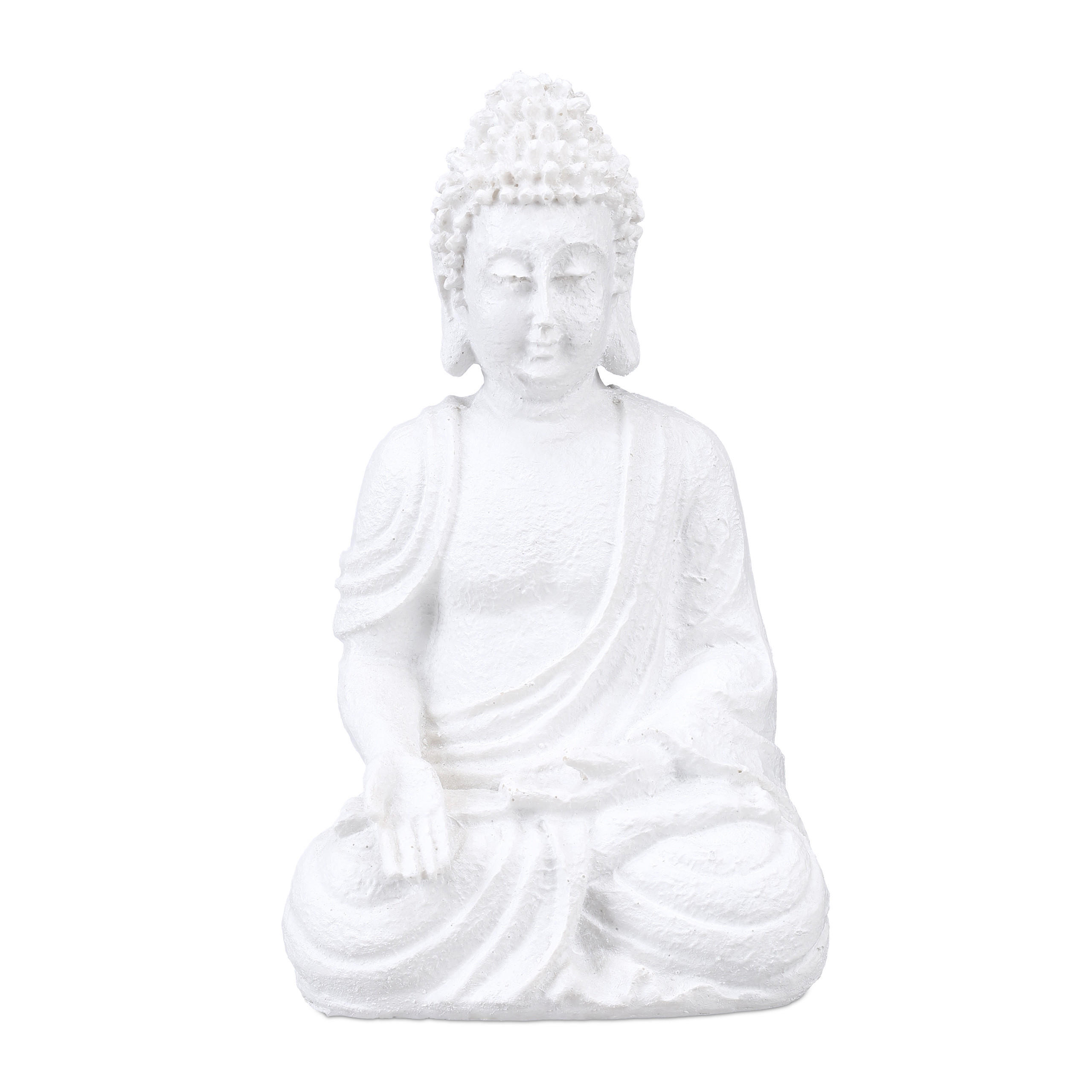 BUDDHA-FIGUR - Weiß, Kunststoff (10/17.5/7.5cm) - Relaxdays