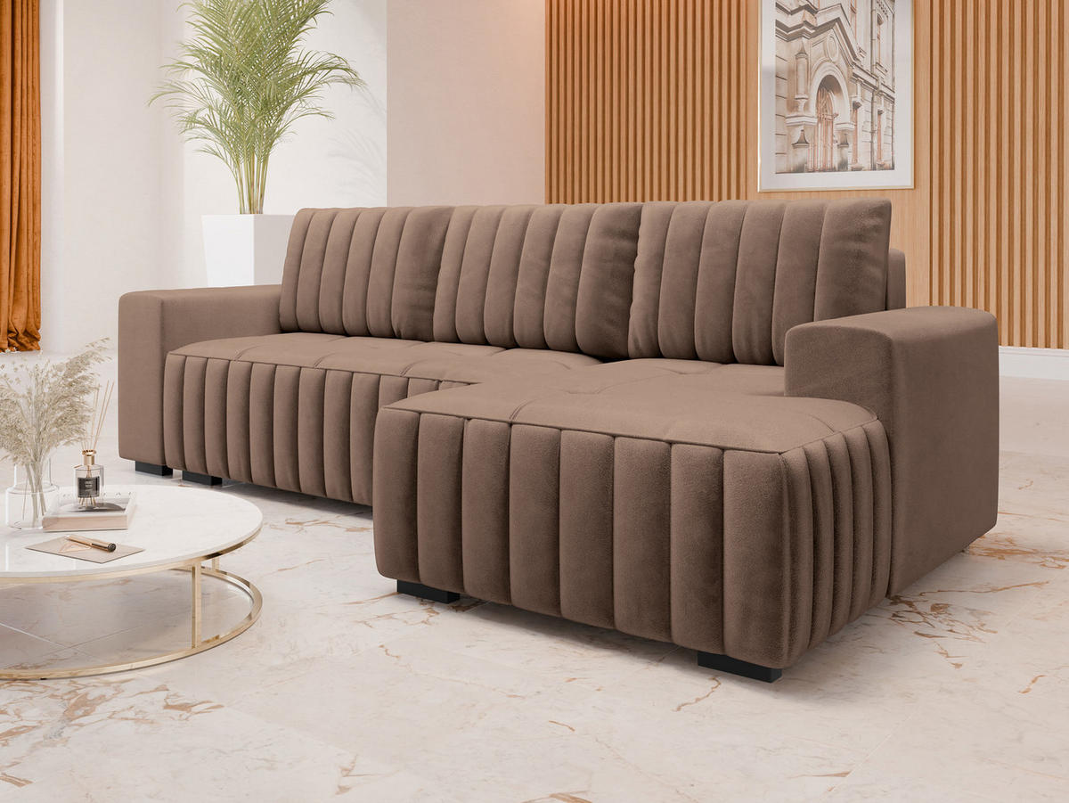 ECKSOFA Hugo, Seite: Rechts - Dunkelbraun/Braun, Holz/Textil (240/140cm)