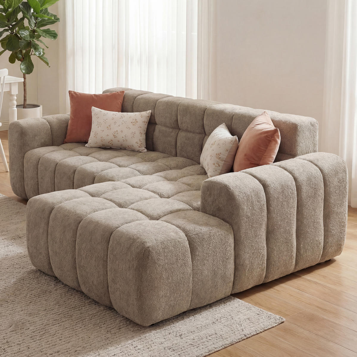 ECKSOFA 250/150 cm in Khaki modular in L Form aus Velours - Braun, Textil (99.9/249.9cm) - BEAOK