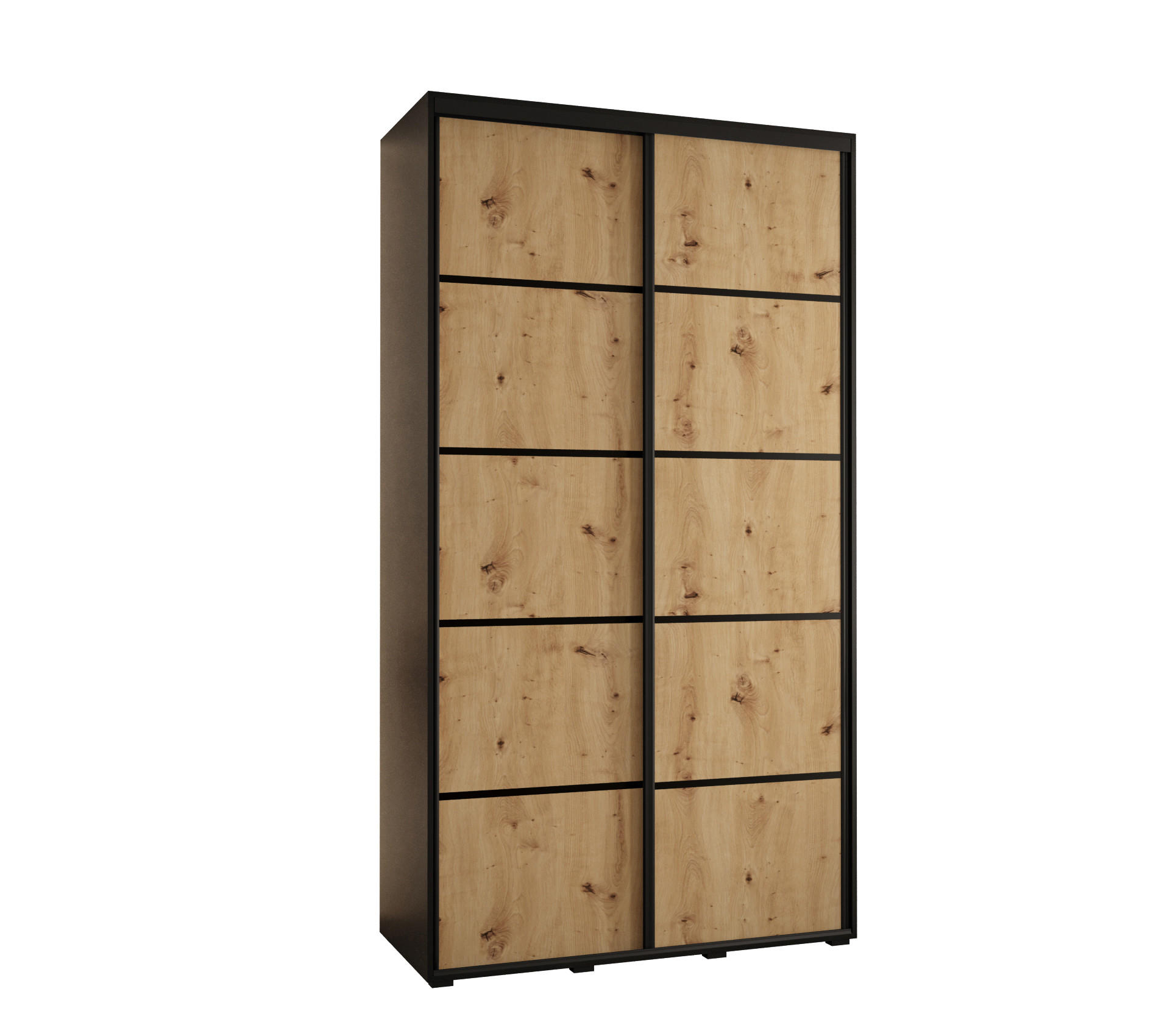 Abiks Möbel Schwebetürenschrank Schwarz, Eiche Artisan, Schwarz 130x235x45 cm