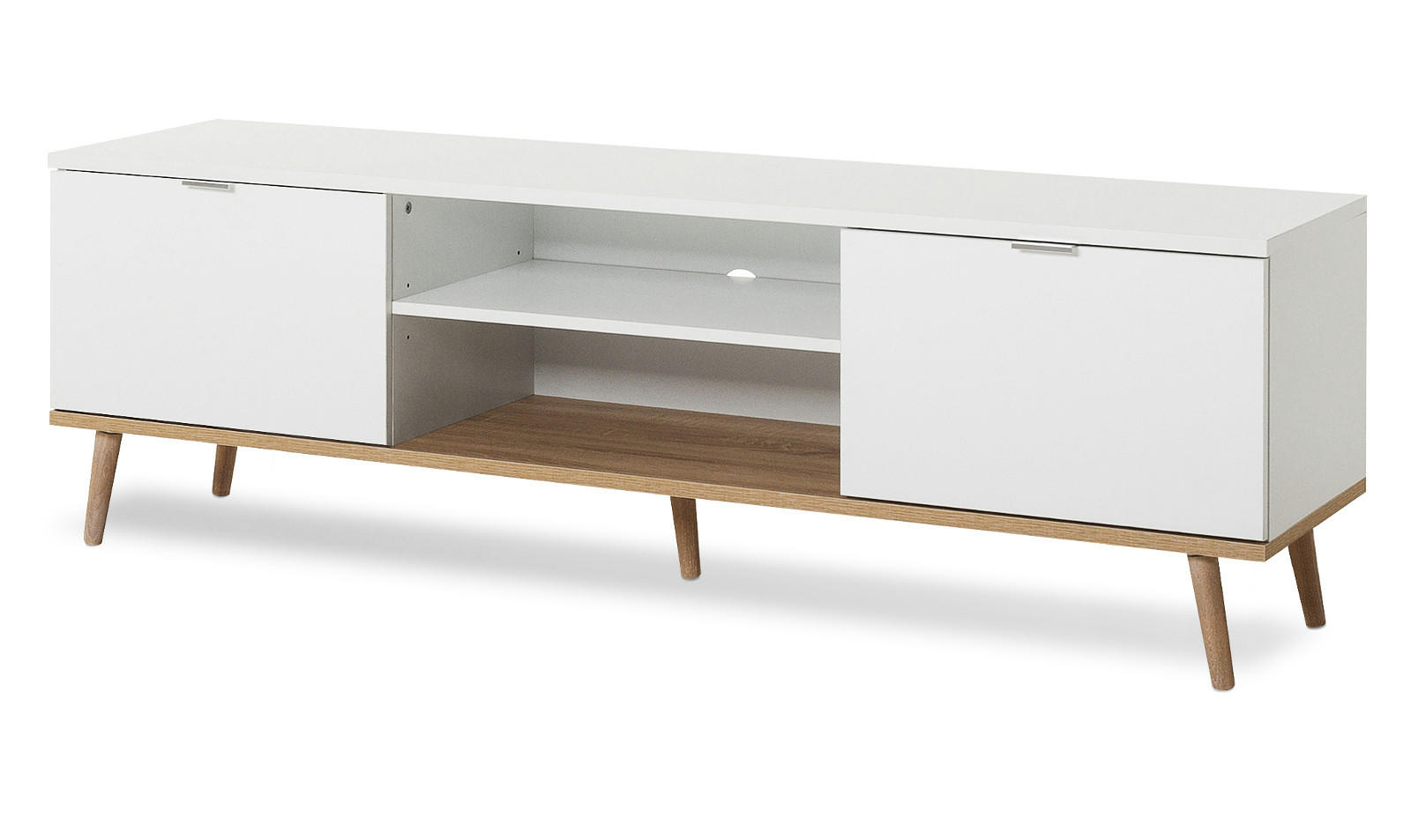 TV-LOWBOARD weiß matt, Eiche 160 cm 2-türig, skandinavisch - Chromfarben/Eichefarben, Holz/Holzwerkstoff (160/51/40cm) - Furn.Design