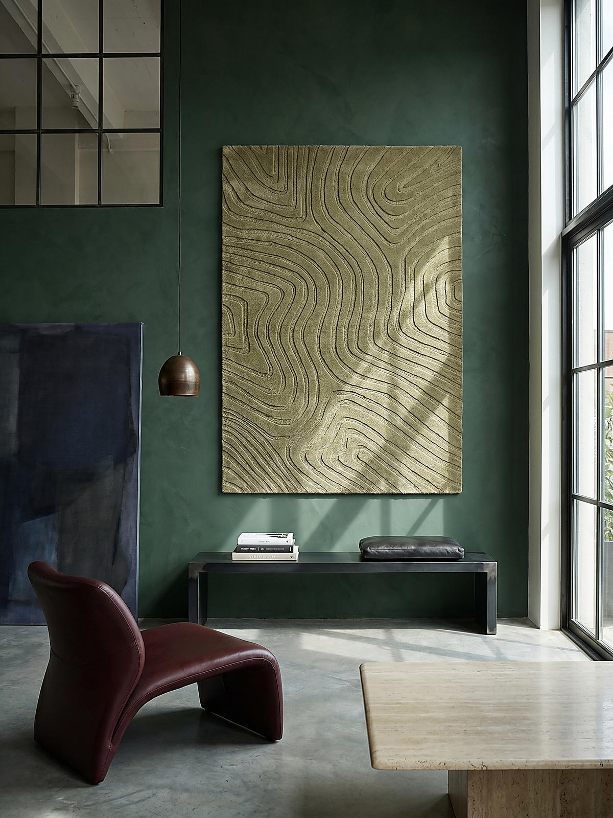 WOLLTEPPICH Wellen Abstrakt, Wohnzimmer Olivegrün Rechteckig 120x170 - Grün, Textil (170/120cm) - KADIMA DESIGN