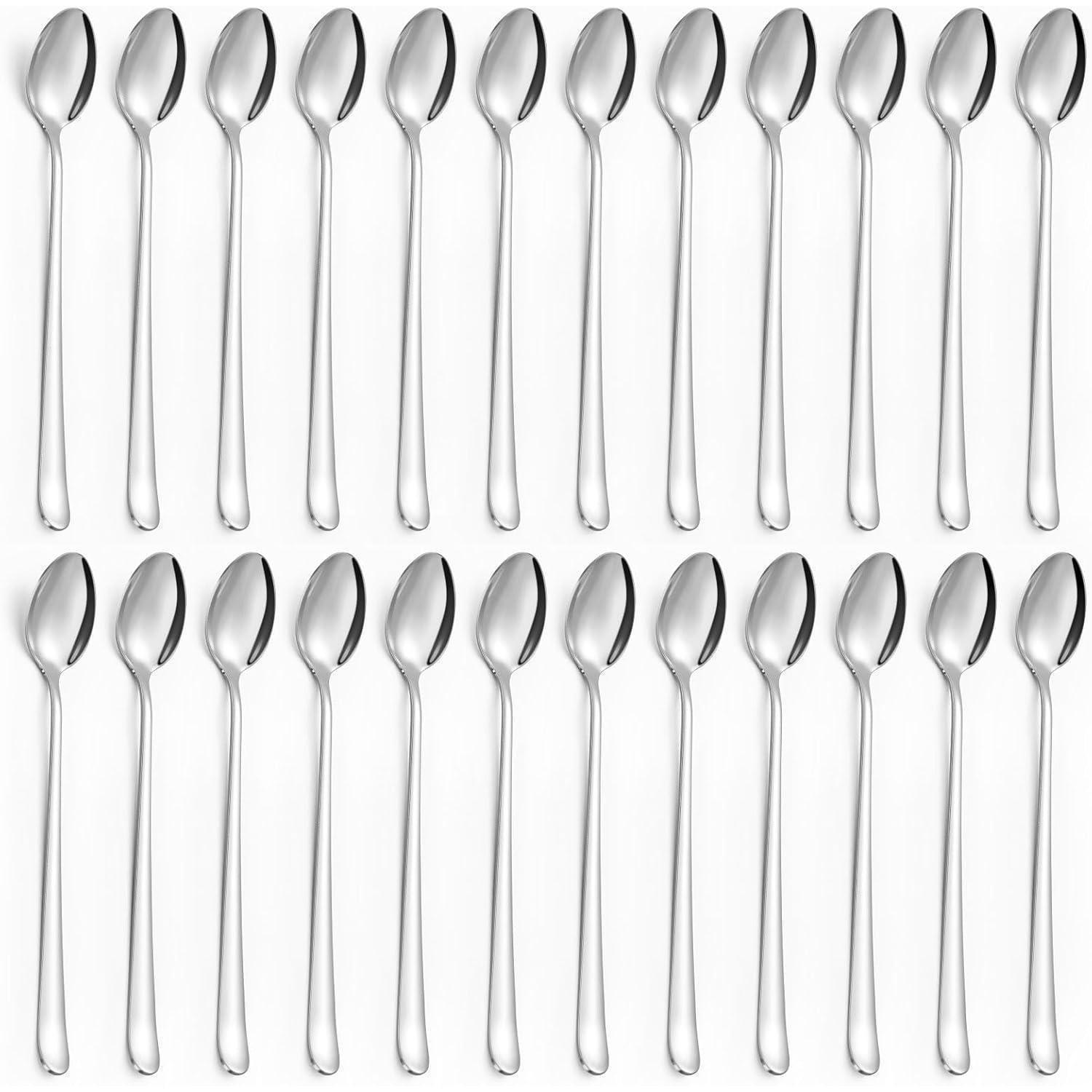 LONGDRINKLÖFFEL Set 24 Stück Edelstahl 19,7 cm spülmaschinenfest - Silberfarben, Metall