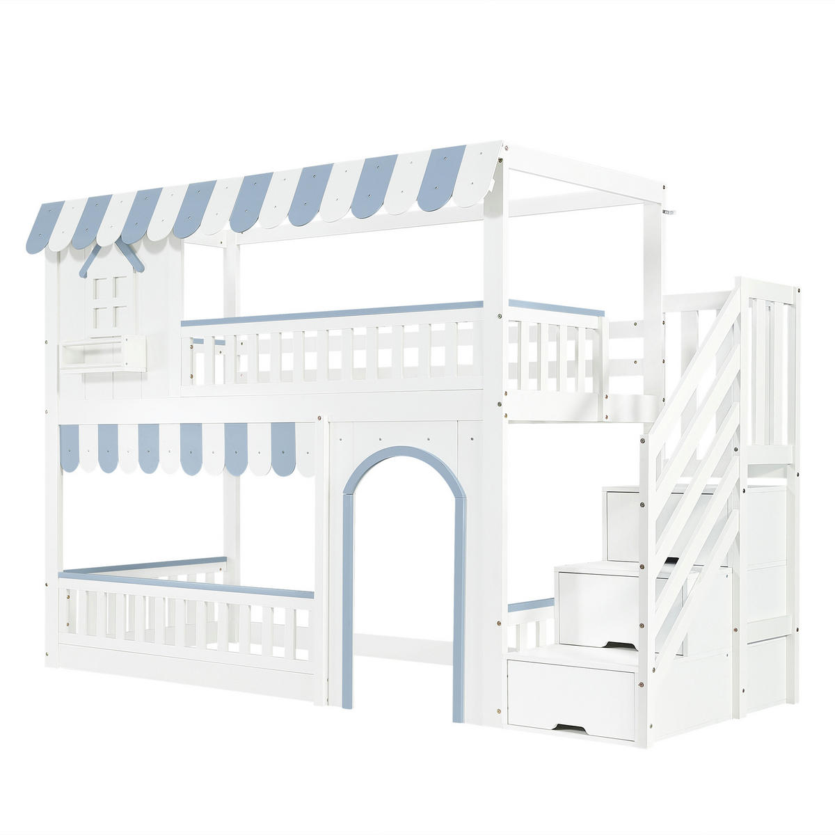 ETAGENBETT 90/200 cm Weiß, Blau - Blau/Weiß, Holz/Holzwerkstoff - Raumix