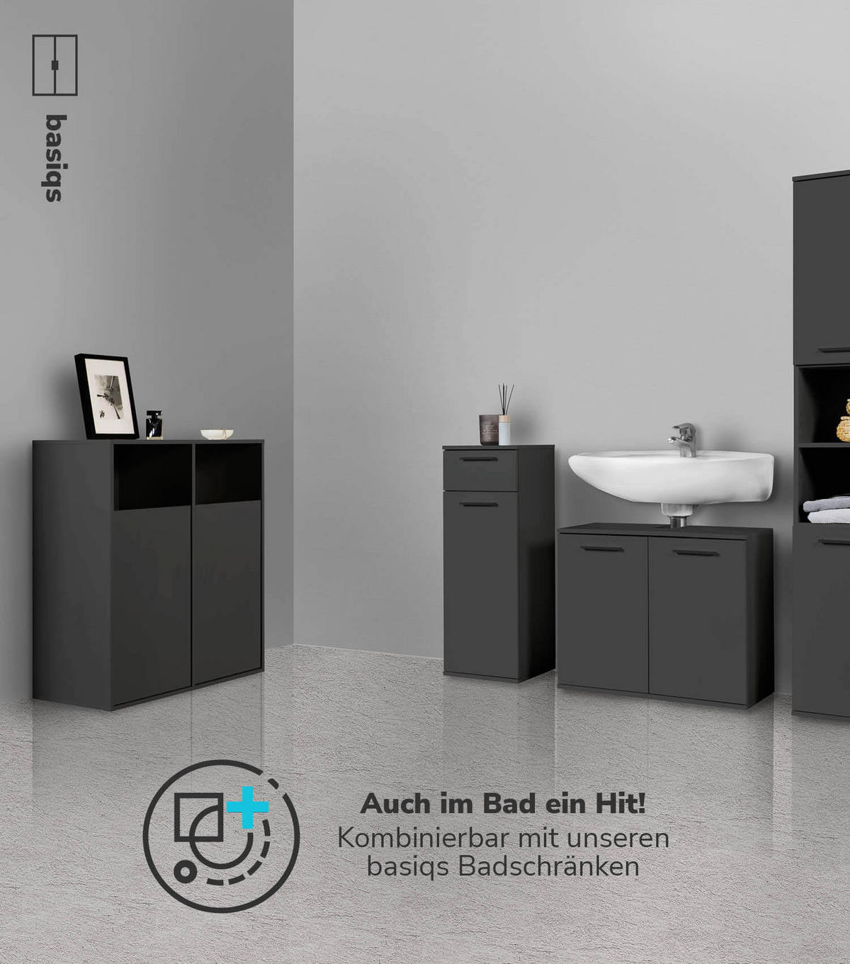 WÄSCHESCHRANK Der Wäschehüter - Schwarz, Holzwerkstoff (80/95/40cm) - Mokebo