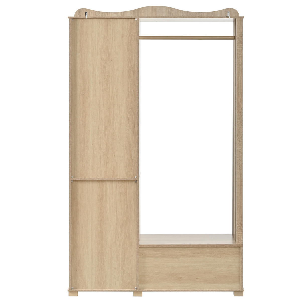 ŠATNÍ skříň 115,5/38,5/194,5 cm dubová z MDF s otevřeným věšákem a zrcadlem - barva dubu, kompozitní dřevo (115.5/194.5/38.5cm) - OKWISH