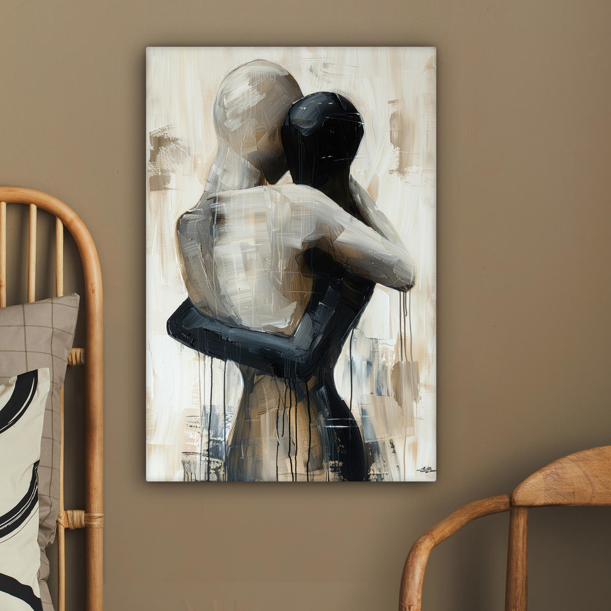 LEINWANDBILD Abstrakt - Liebe - Schwarz und weiß - Modern 60x90 cm - Schwarz, Textil (60/90cm) - MuchoWow
