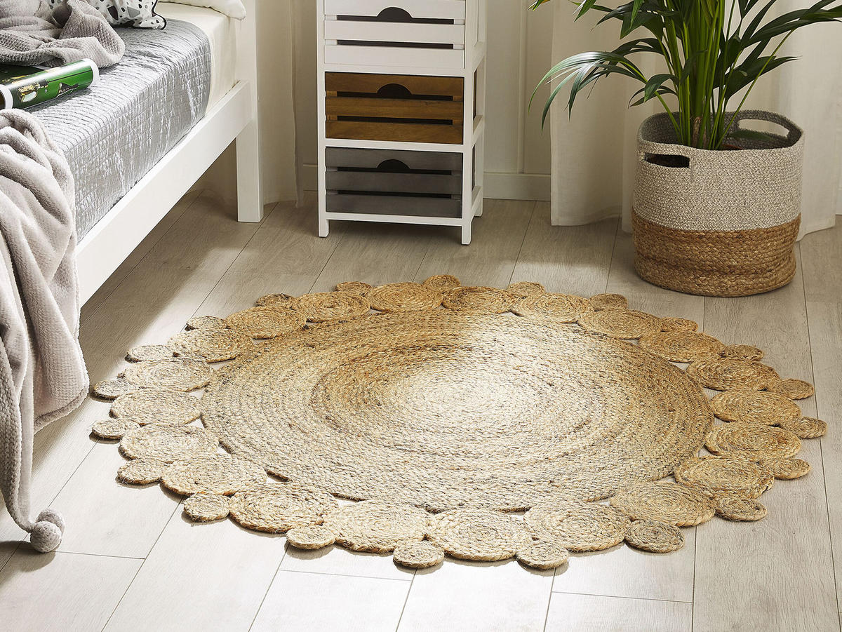 KURZFLOR-TEPPICH Golgen 120/120 cm - Beige, Naturmaterialen (120/120cm) - Beliani